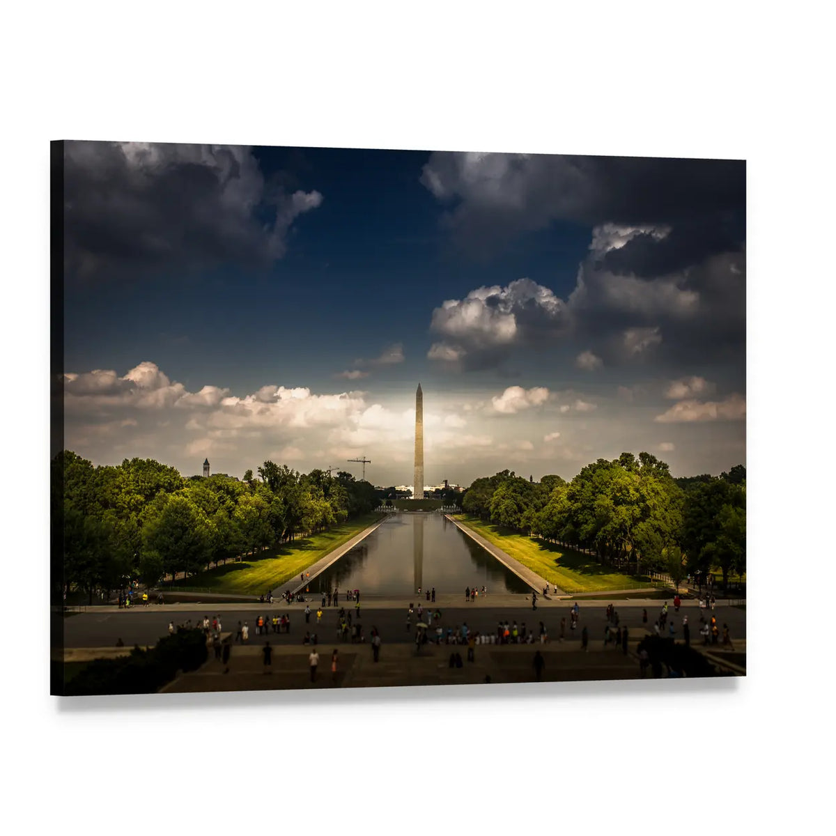 Washington Monument and Reflecting Pool Canvas Wall Art, single panel gallery wrapped canvas, angled product view