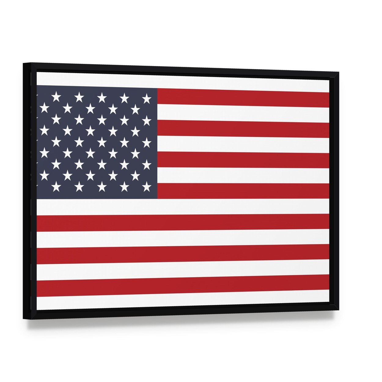 American Flag Geometric Canvas Wall Art, framed canvas in a black floater frame, angled product view