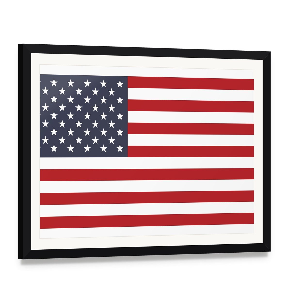 American Flag Geometric Canvas Wall Art, framed print with white mat and black frame, angled product view