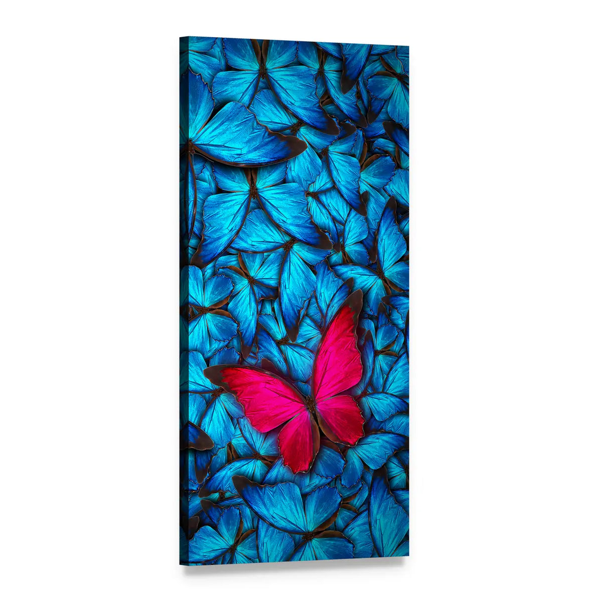 Turquoise Butterflies with Magenta Accent Vertical Canvas Wall Art, 1 panel 1 Vertical layout gallery wrapped canvas set, angled product view