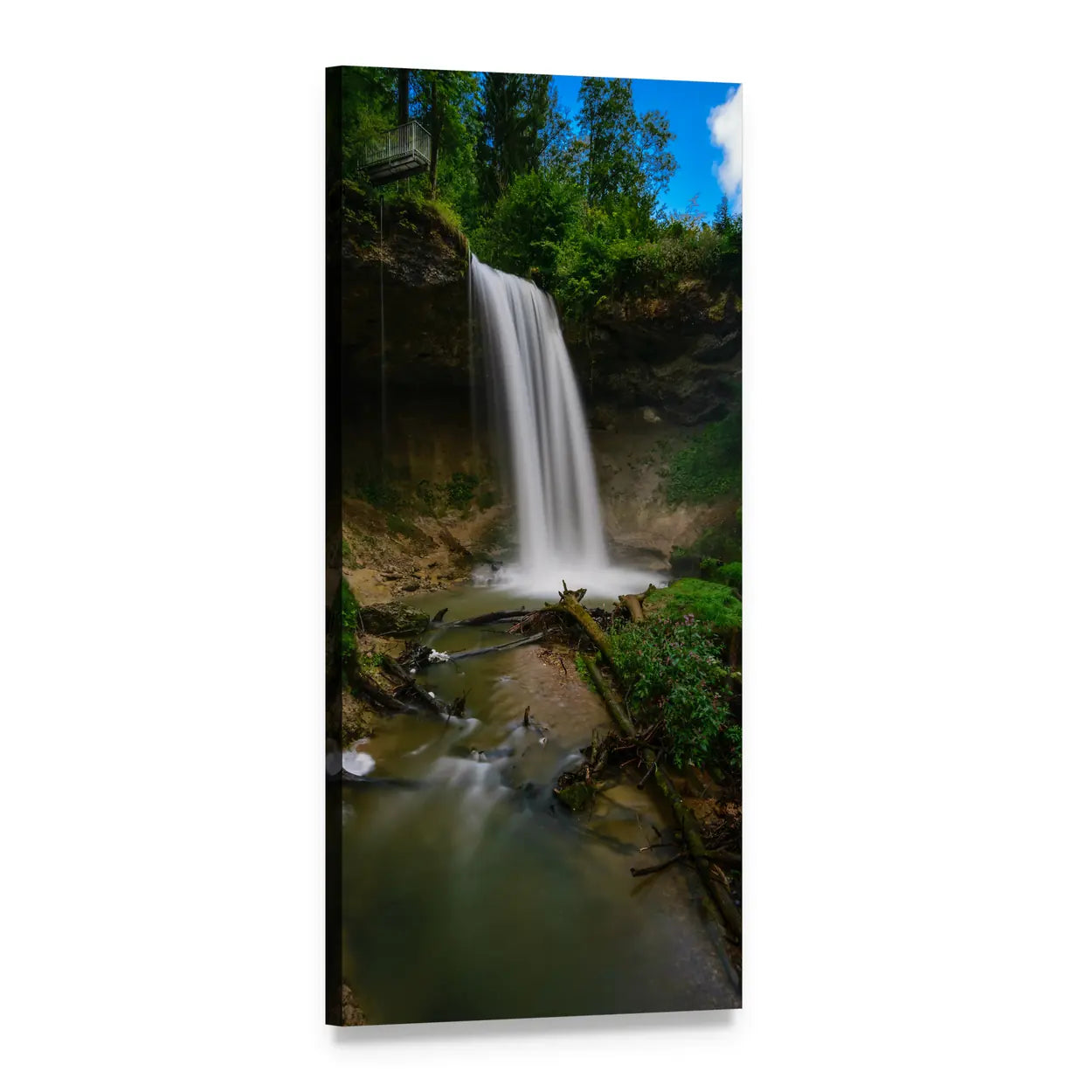 Summer Forest Waterfall with Treehouse Vertical Canvas Wall Art, 1 panel 1 Vertical layout gallery wrapped canvas set, angled product view