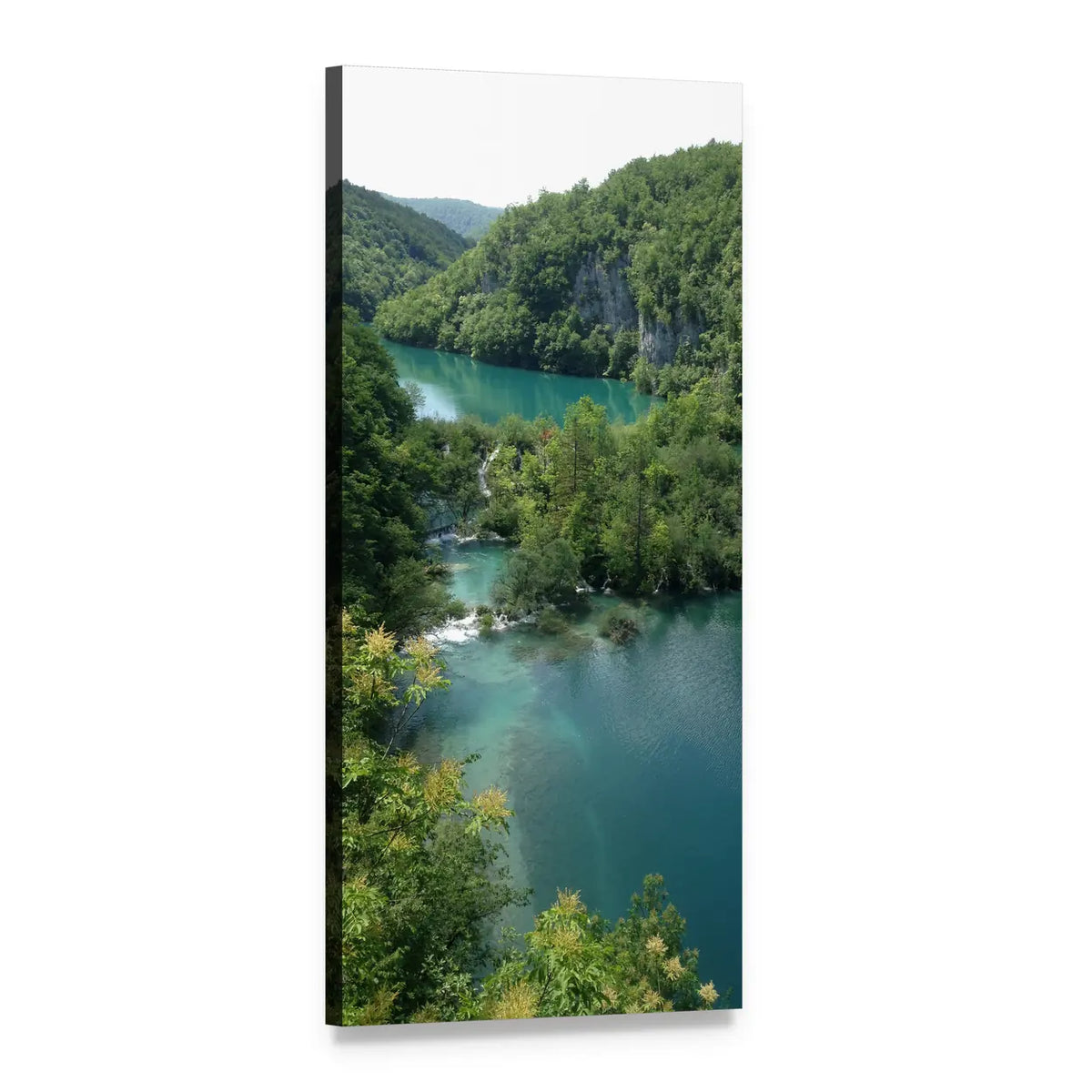 Plitvice Lake Surrounded by Forest Vertical Canvas Wall Art, 1 panel 1 Vertical layout gallery wrapped canvas set, angled product view