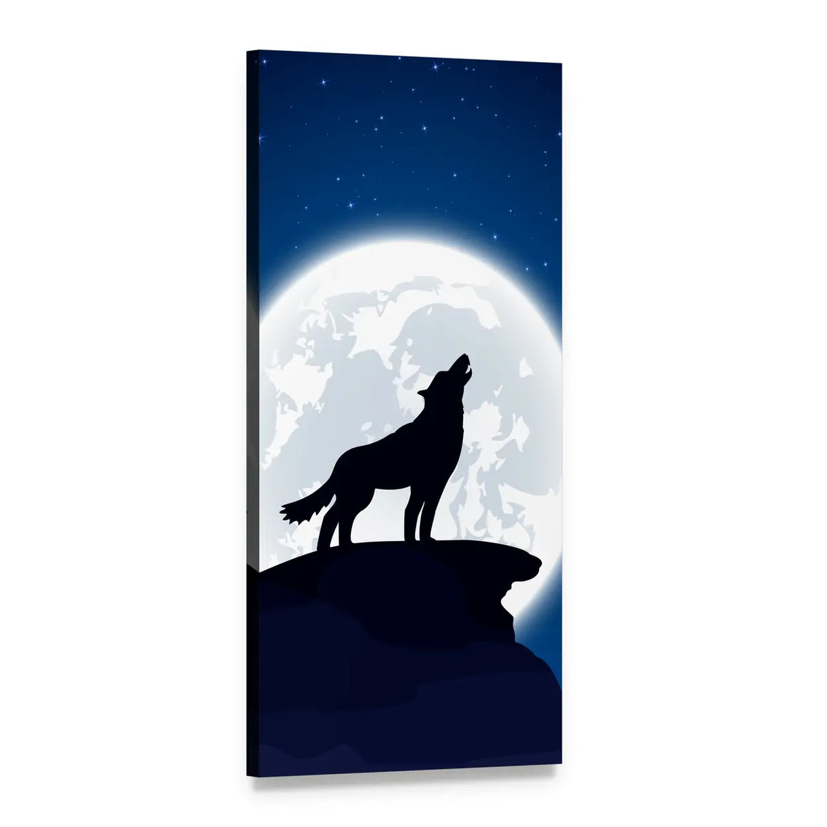 Howling Wolf Beneath Full Moon Vertical Canvas Wall Art, 1 panel 1 Vertical layout gallery wrapped canvas set, angled product view