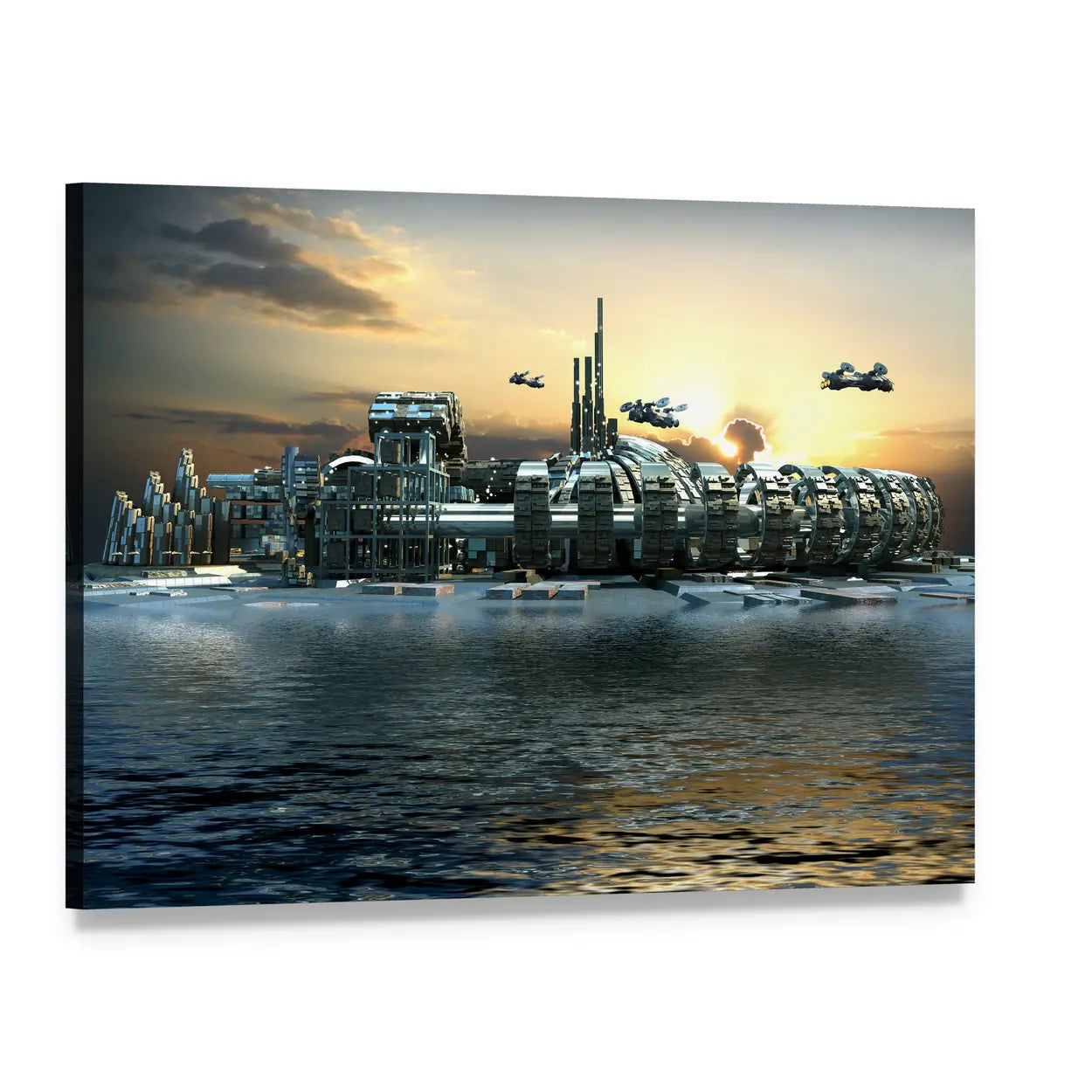 Alien Island City at Sunset Canvas Wall Art, single panel gallery wrapped canvas, angled product view