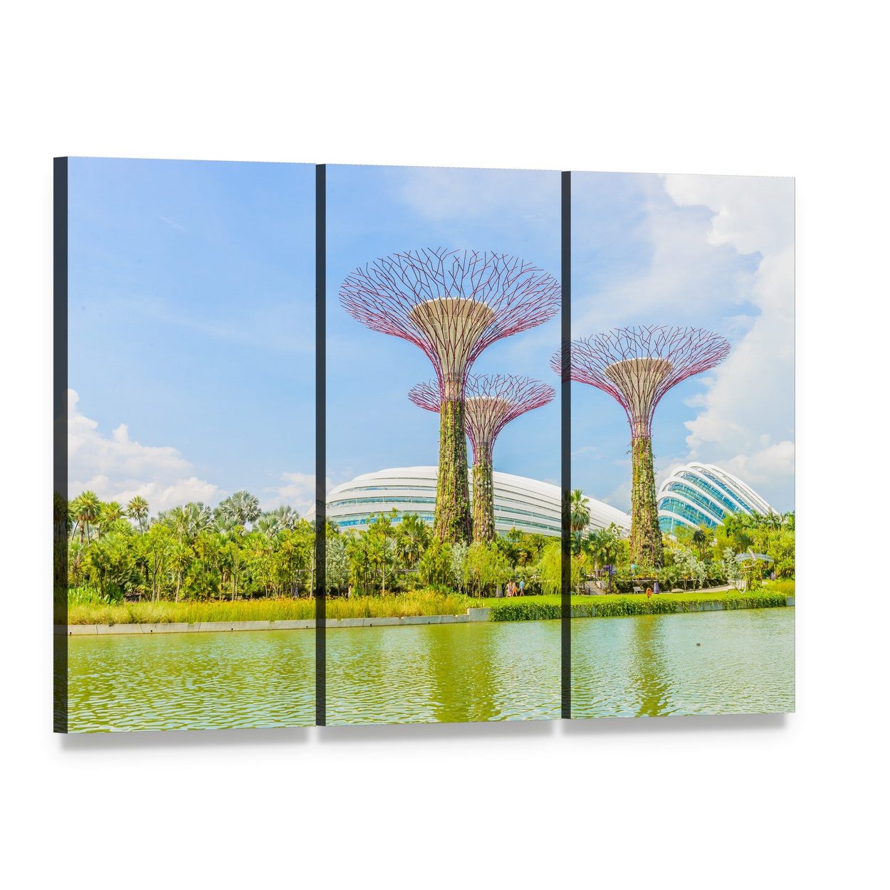 Gardens by the Bay Supertrees Canvas Wall Art, 3 panel 3 Horizontal layout gallery wrapped canvas set, angled product view