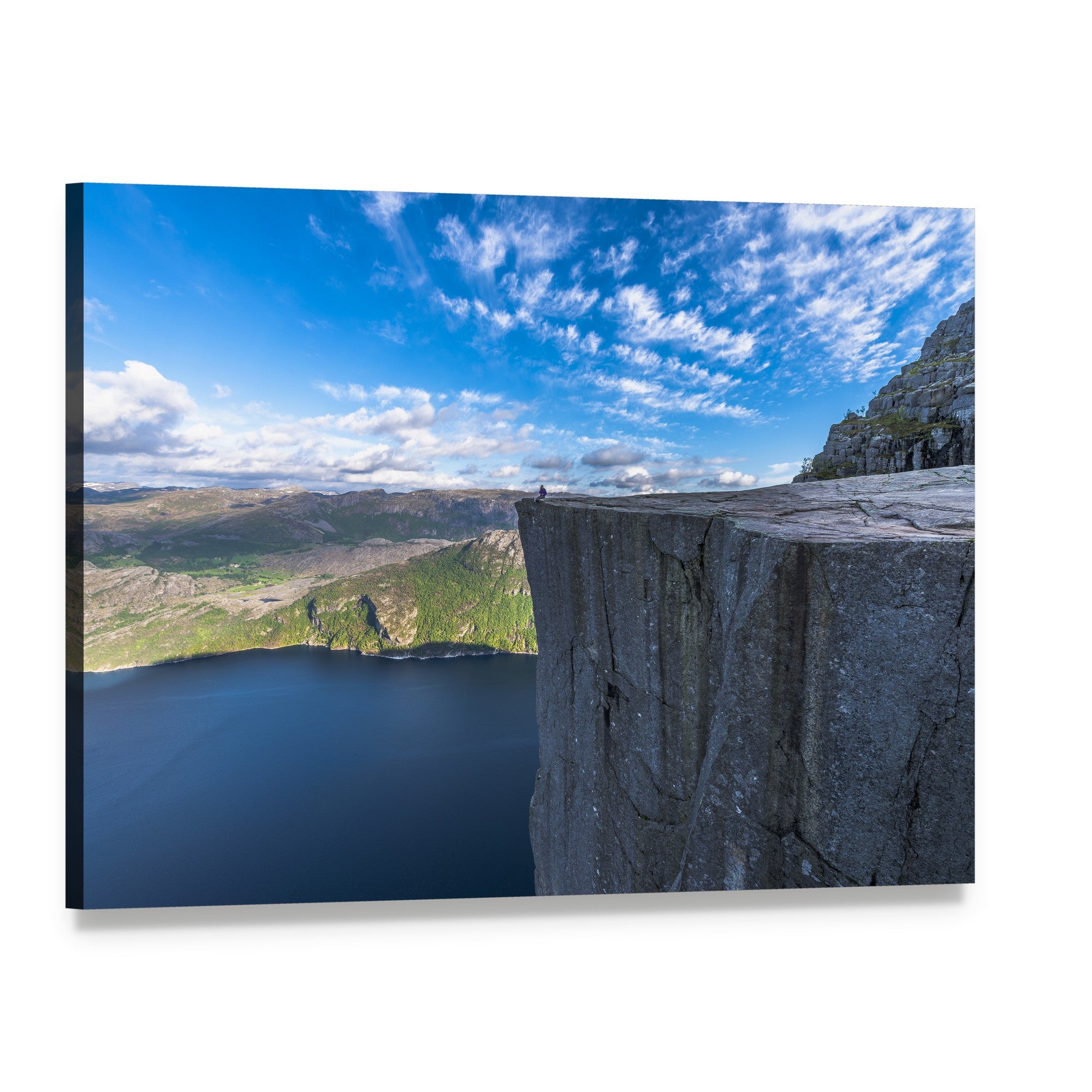 Majestic Pulpit Rock Overlooking Lake Canvas Wall Art, single panel gallery wrapped canvas, angled product view
