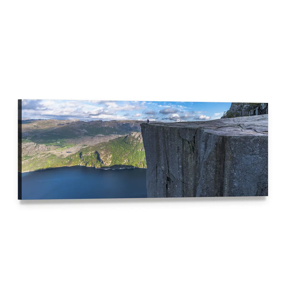 Pulpit Rock Preikestolen Cliff Panoramic Canvas Wall Art, single panel gallery wrapped canvas, angled product view