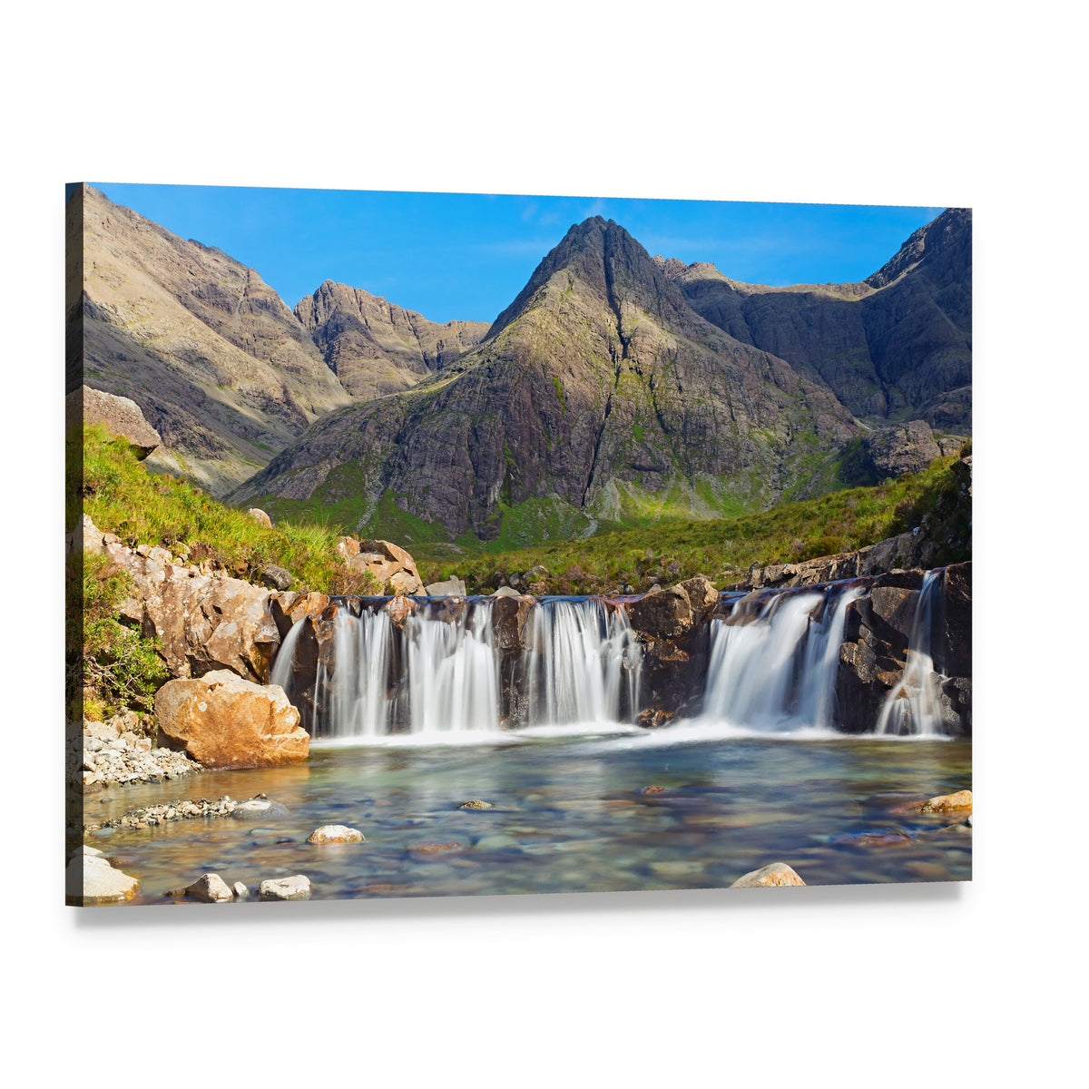 Fairy Pools Scotland Canvas Wall Art, single panel gallery wrapped canvas, angled product view
