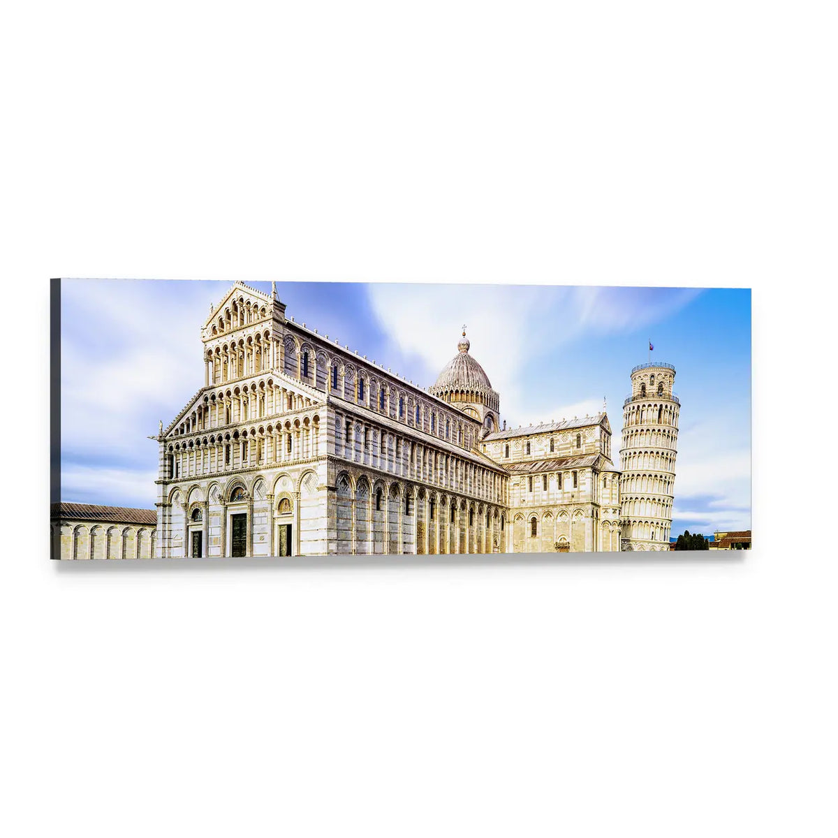 Pisa Cathedral and Leaning Tower Panoramic Canvas Wall Art, single panel gallery wrapped canvas, angled product view