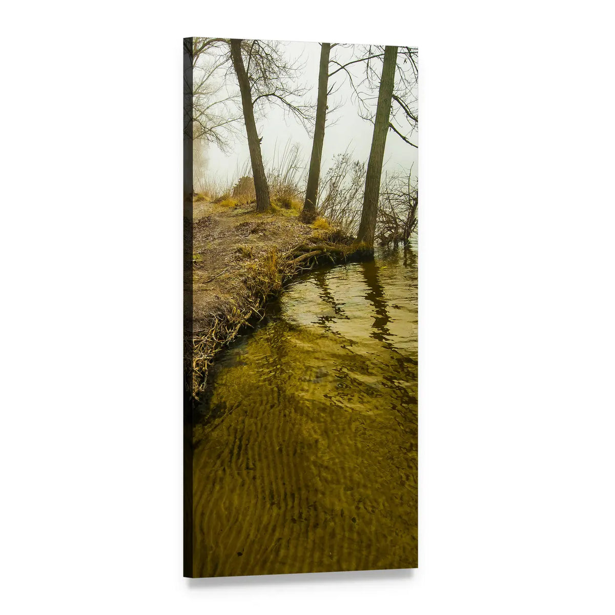 River Wood Landscape Vertical Canvas Wall Art, 1 panel 1 Vertical layout gallery wrapped canvas set, angled product view