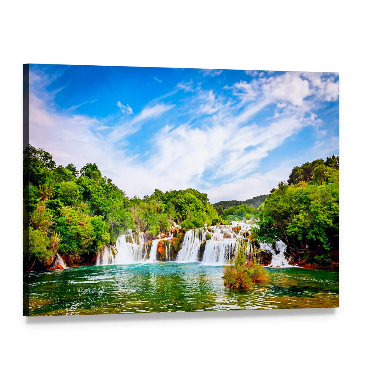 Waterfall In Krka National Park Canvas Wall Art, single panel gallery wrapped canvas, angled product view