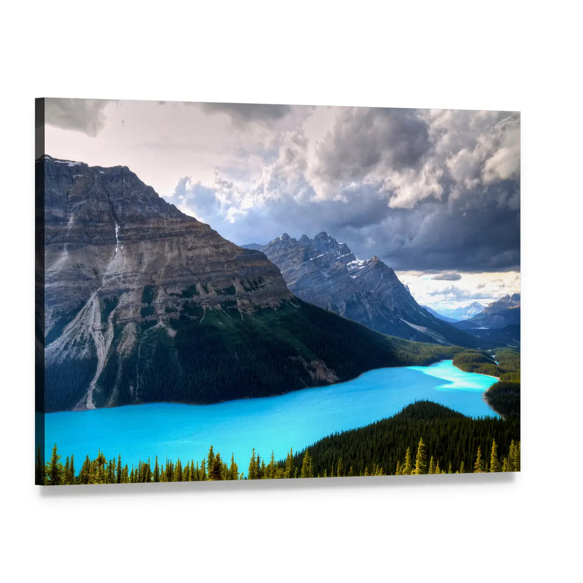 Peyto Lake Turquoise Waters, Canadian Rockies Canvas Wall Art, single panel gallery wrapped canvas, angled product view