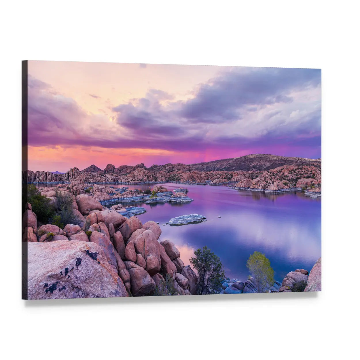 Watson Lake Sunset Over Granite Boulders Canvas Wall Art, single panel gallery wrapped canvas, angled product view