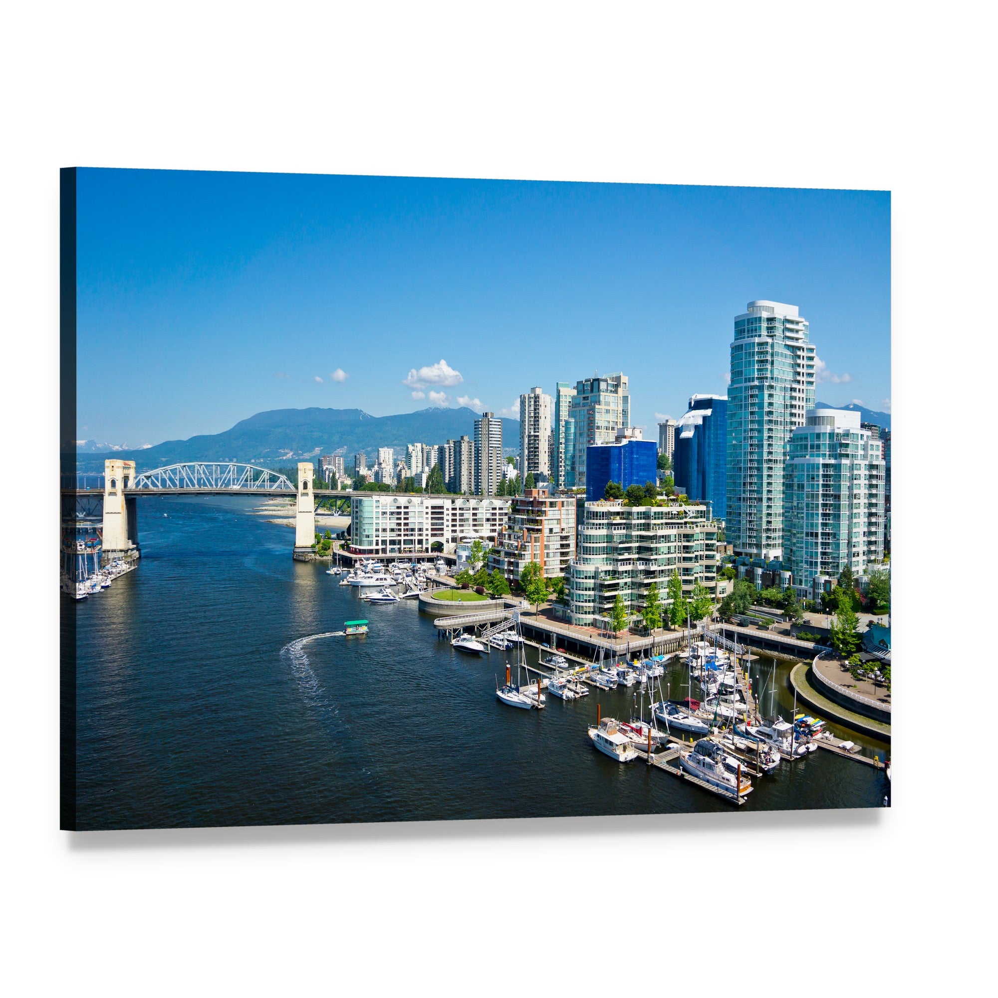Vancouver Skyline Canvas Wall Art, single panel gallery wrapped canvas, angled product view
