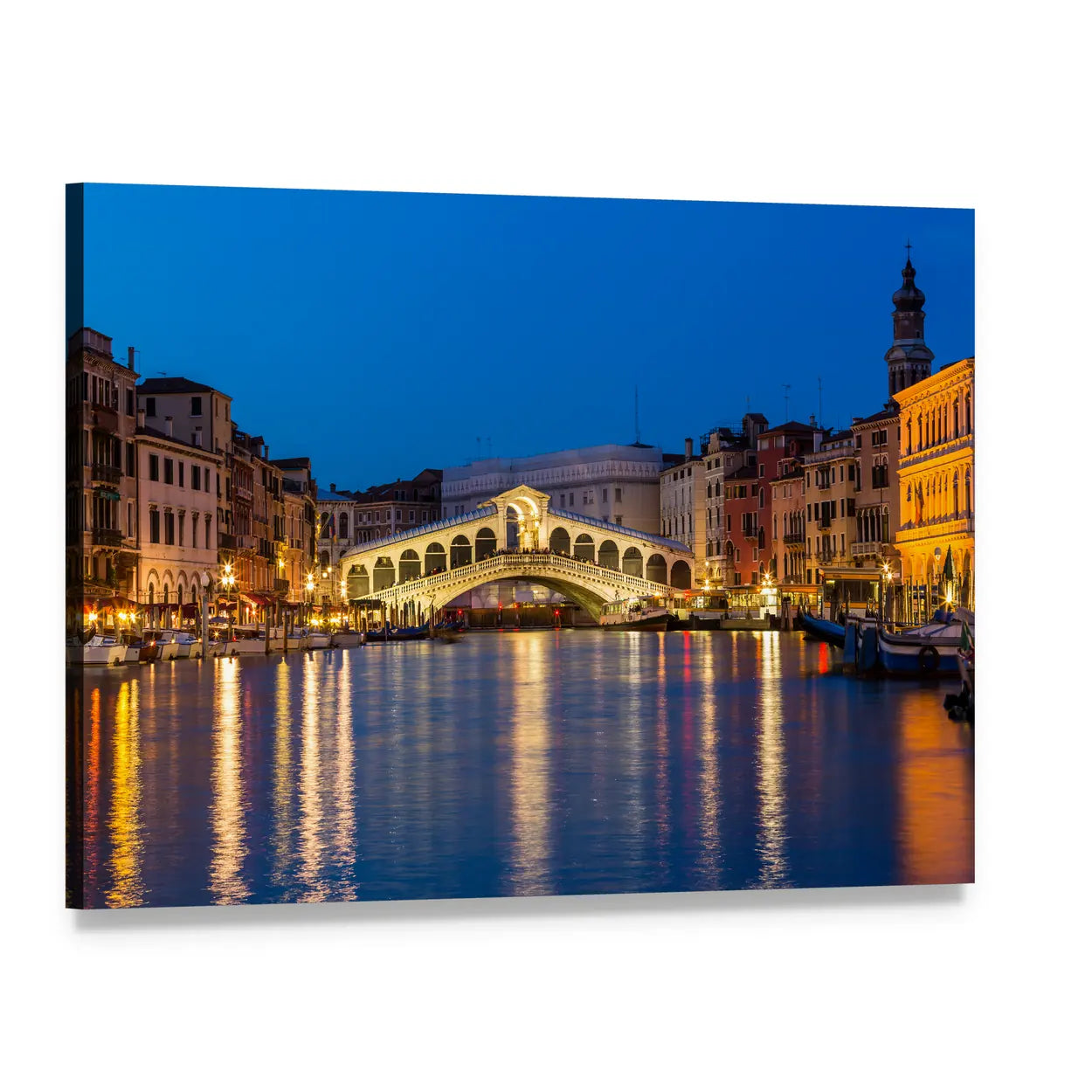 Rialto Bridge at Night, Venice Canvas Wall Art, single panel gallery wrapped canvas, angled product view