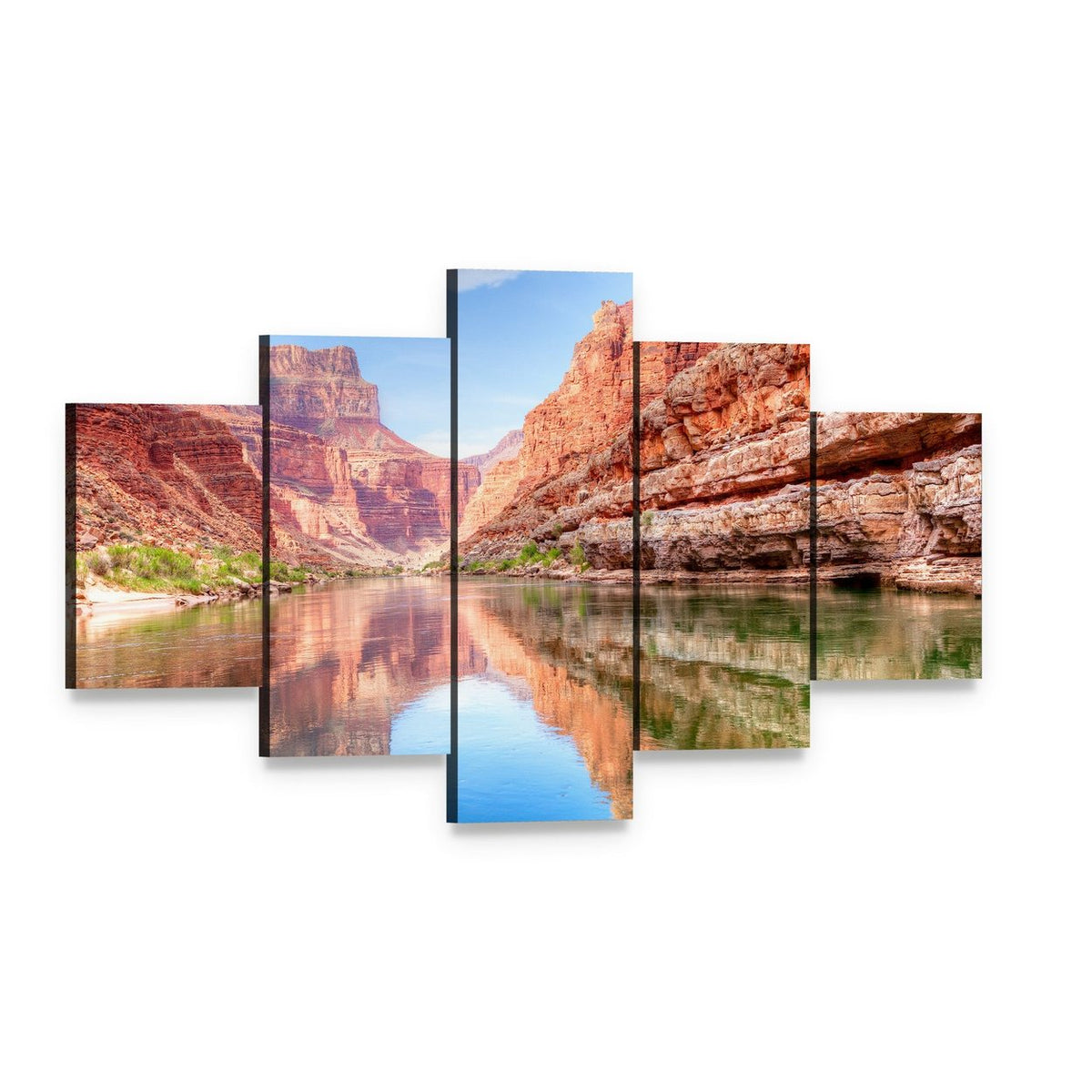 Reflection of Grand Canyon in Colorado River Canvas Wall Art, 5 panel 5 Star layout gallery wrapped canvas set, angled product view