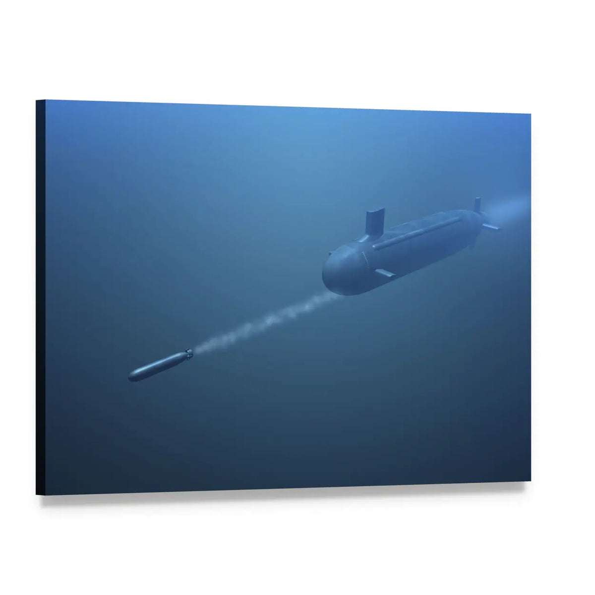 Submarine Shooting Missile Canvas Wall Art, single panel gallery wrapped canvas, angled product view