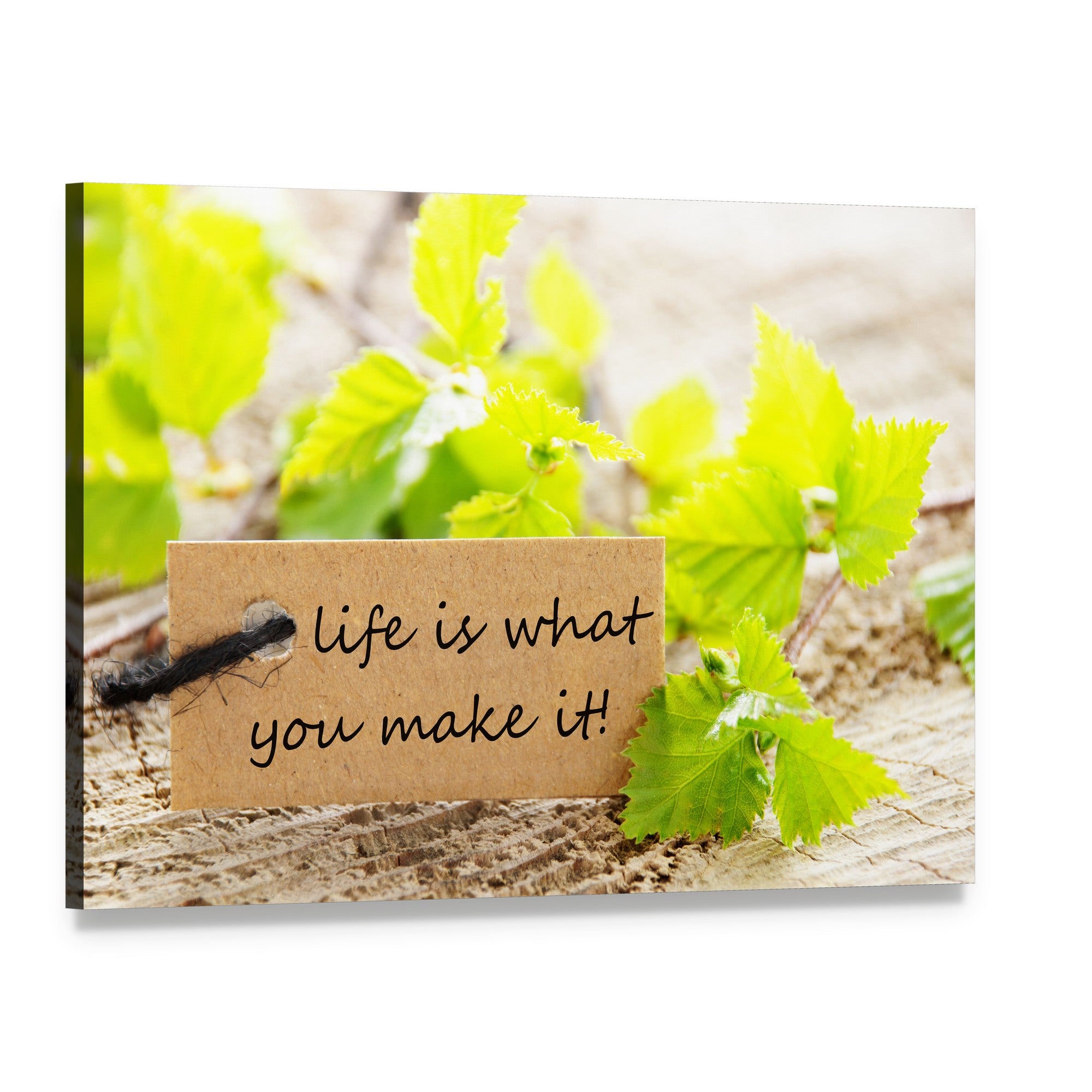 Life Is What You Make It Handwritten Quote Canvas Wall Art, single panel gallery wrapped canvas, angled product view