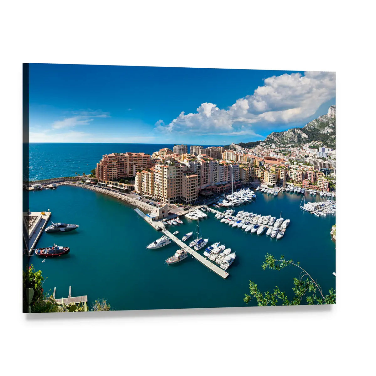 Monte Carlo Harbor View Canvas Wall Art, single panel gallery wrapped canvas, angled product view