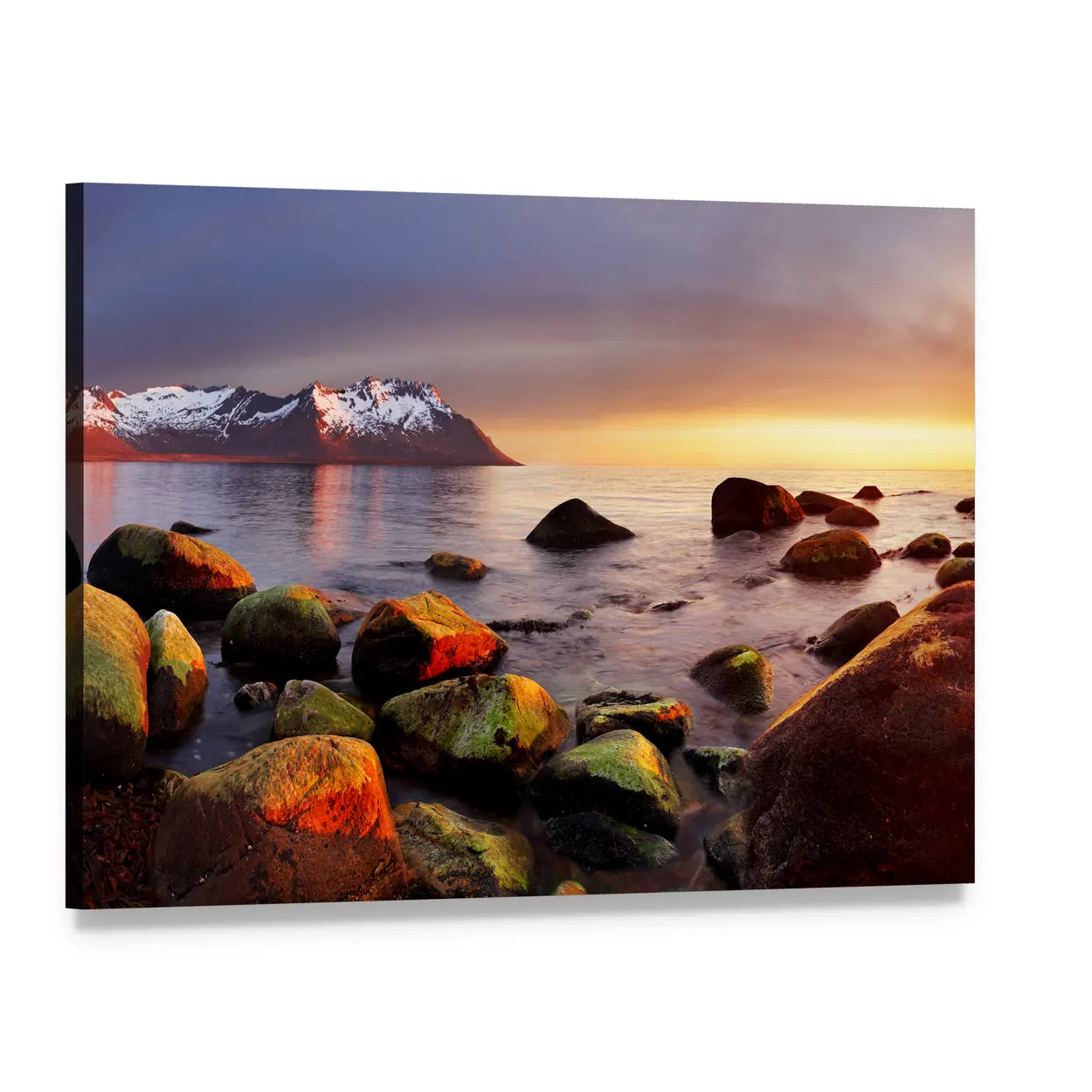 Norway Coast at Sunset Canvas Wall Art, single panel gallery wrapped canvas, angled product view