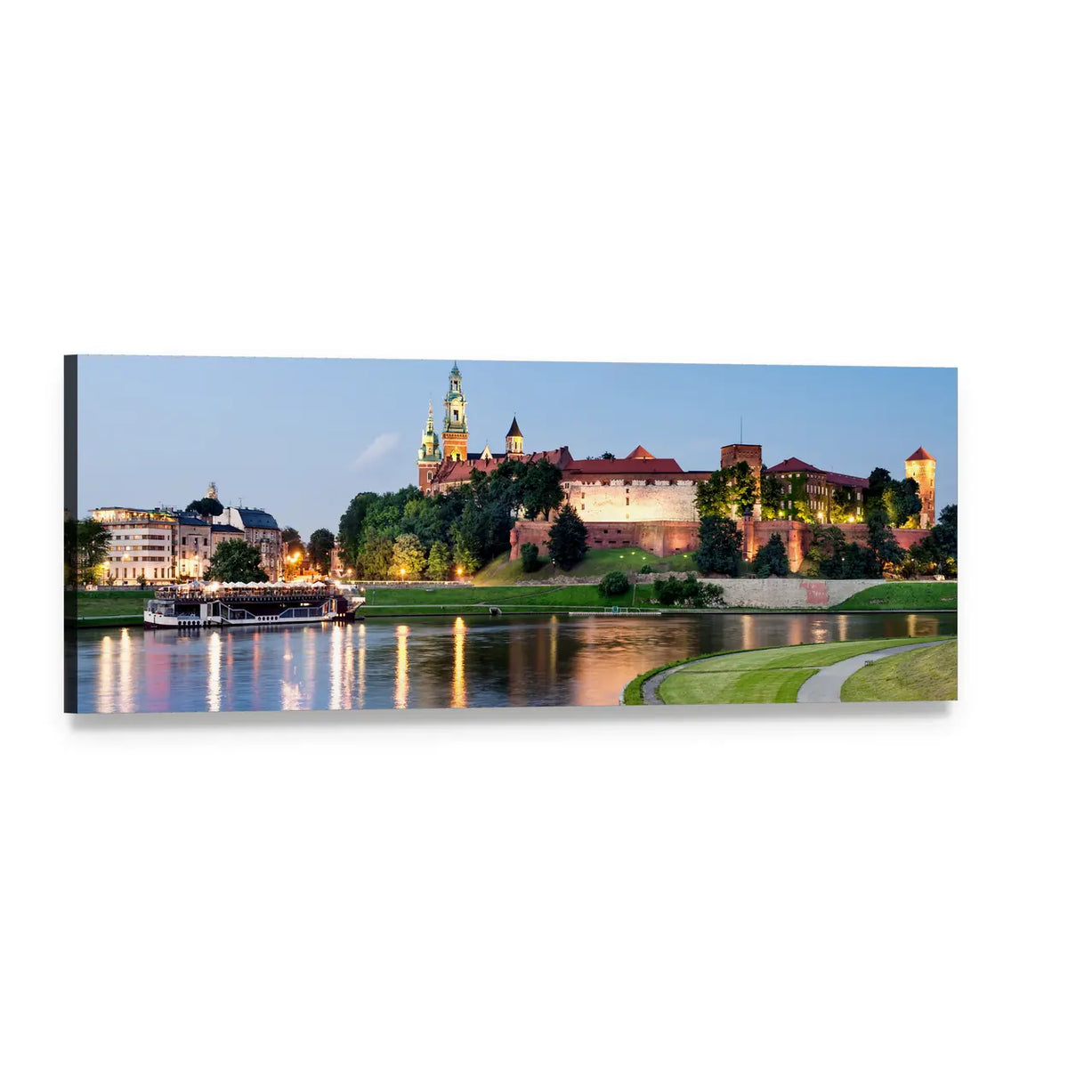 Wawel Castle at Dusk Panoramic Canvas Wall Art, single panel gallery wrapped canvas, angled product view