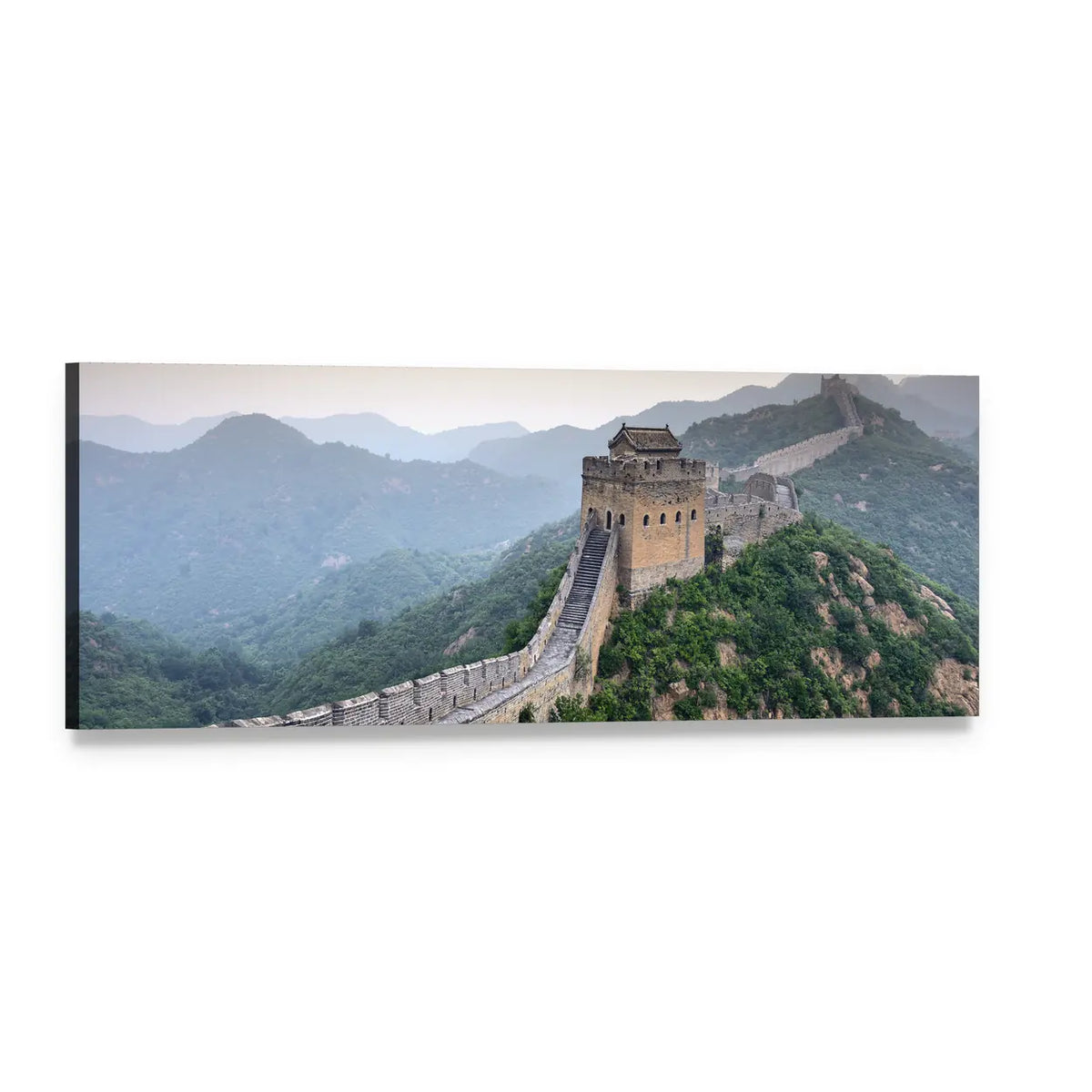 Great Wall of China Over Mountain Ridges Panoramic Canvas Wall Art, single panel gallery wrapped canvas, angled product view
