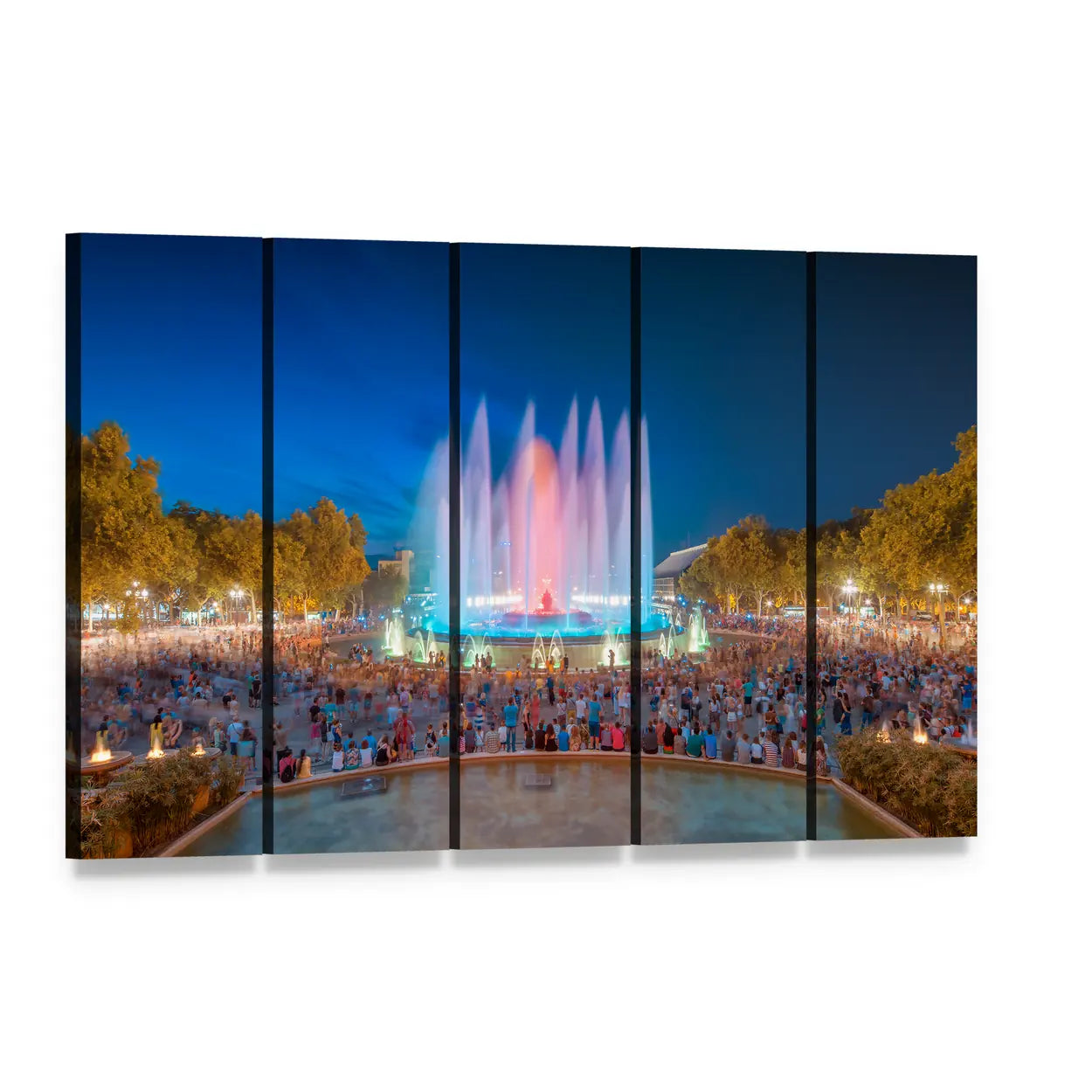 Magic Fountain of Montjuïc, Barcelona Canvas Wall Art, 5 panel 5 Horizontal layout gallery wrapped canvas set, angled product view