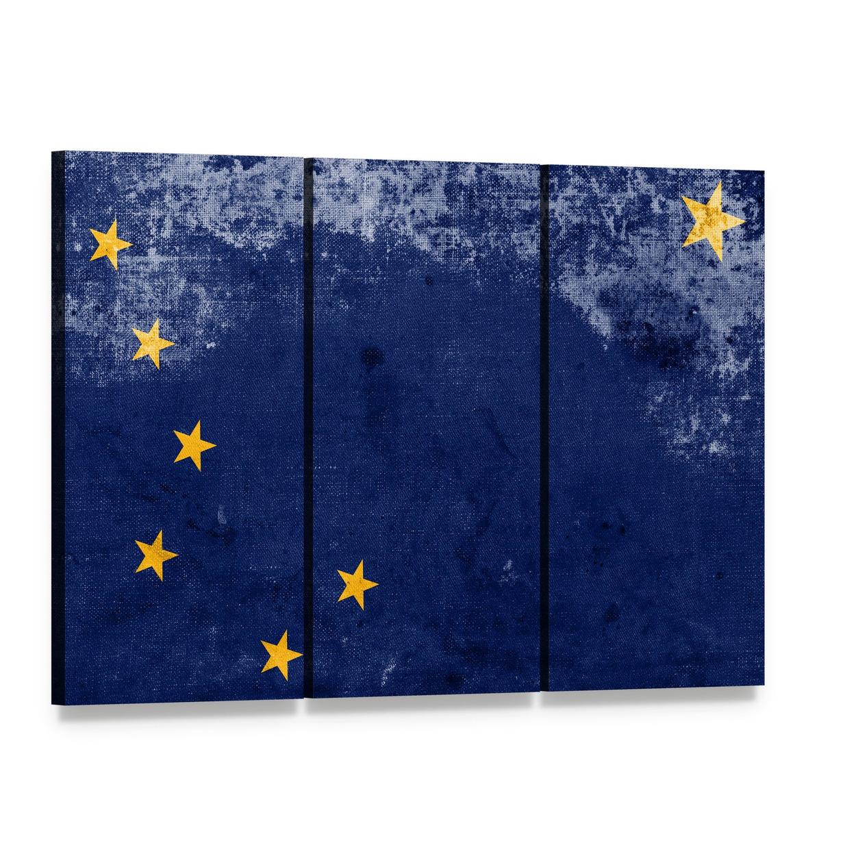 Alaska State Flag Canvas Wall Art, 3 panel 3 Horizontal layout gallery wrapped canvas set, angled product view