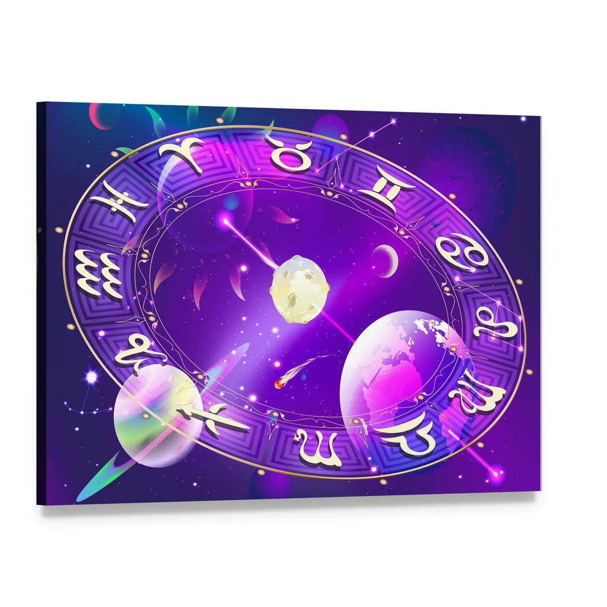 Celestial Zodiac Dial Canvas Wall Art, single panel gallery wrapped canvas, angled product view
