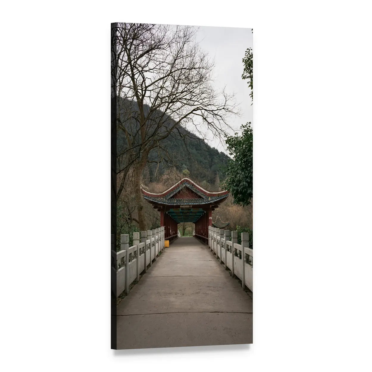 Stone Bridge by Chinese Temple Gate Vertical Canvas Wall Art, 1 panel 1 Vertical layout gallery wrapped canvas set, angled product view