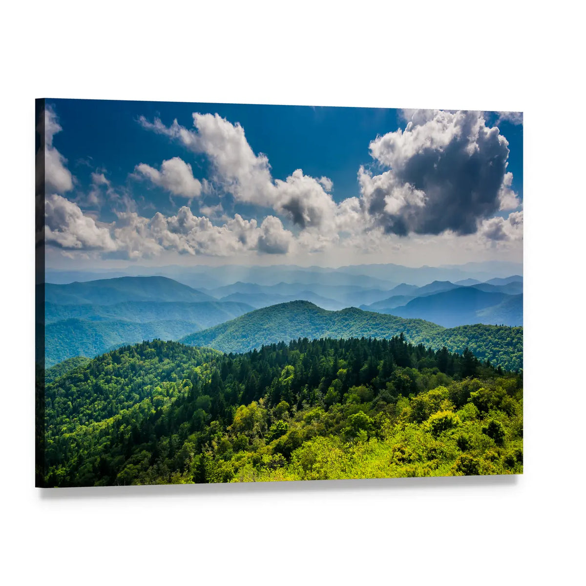 Blue Ridge Mountains Landscape Canvas Wall Art, single panel gallery wrapped canvas, angled product view
