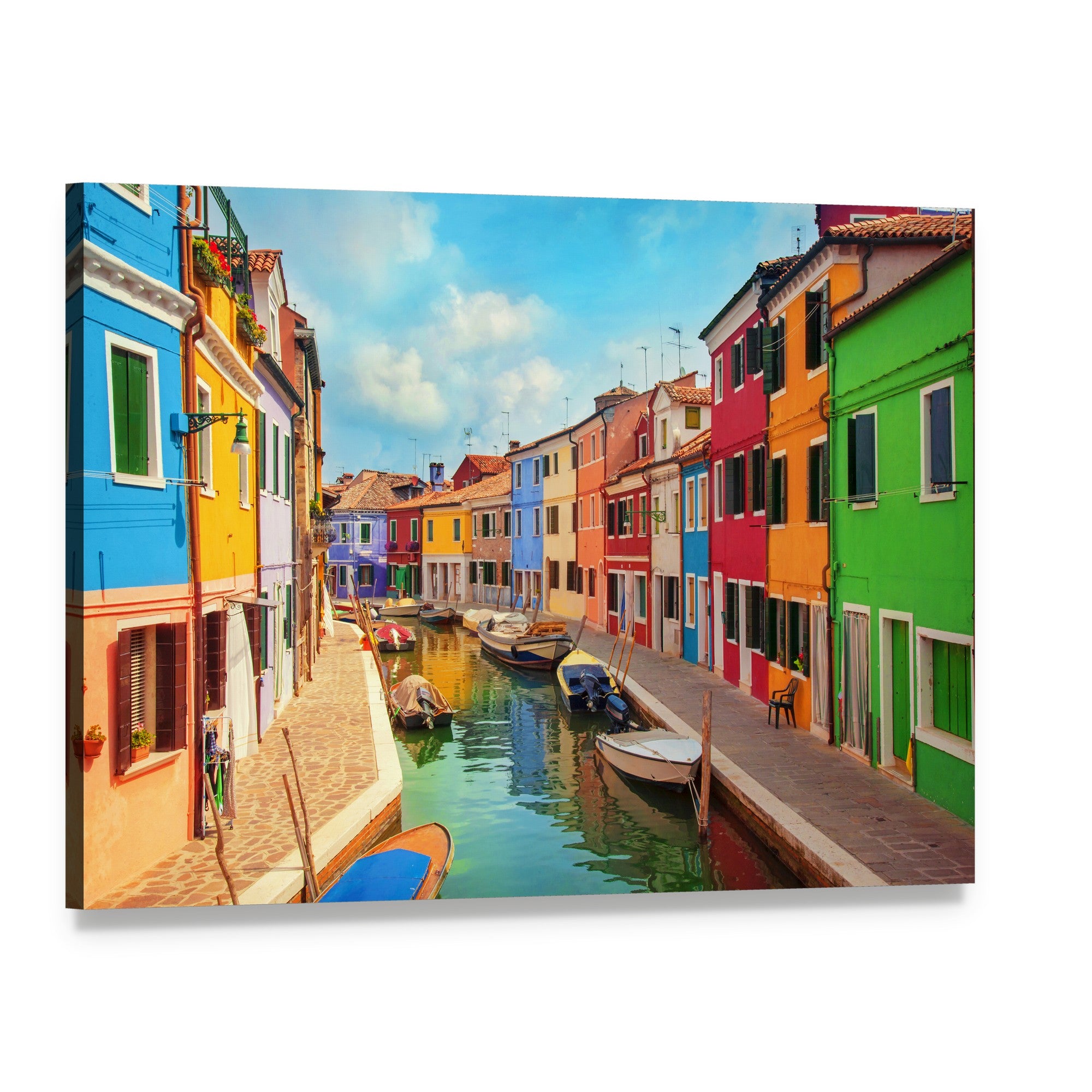 Burano Island in Sunny Venice Canvas Wall Art, single panel gallery wrapped canvas, angled product view