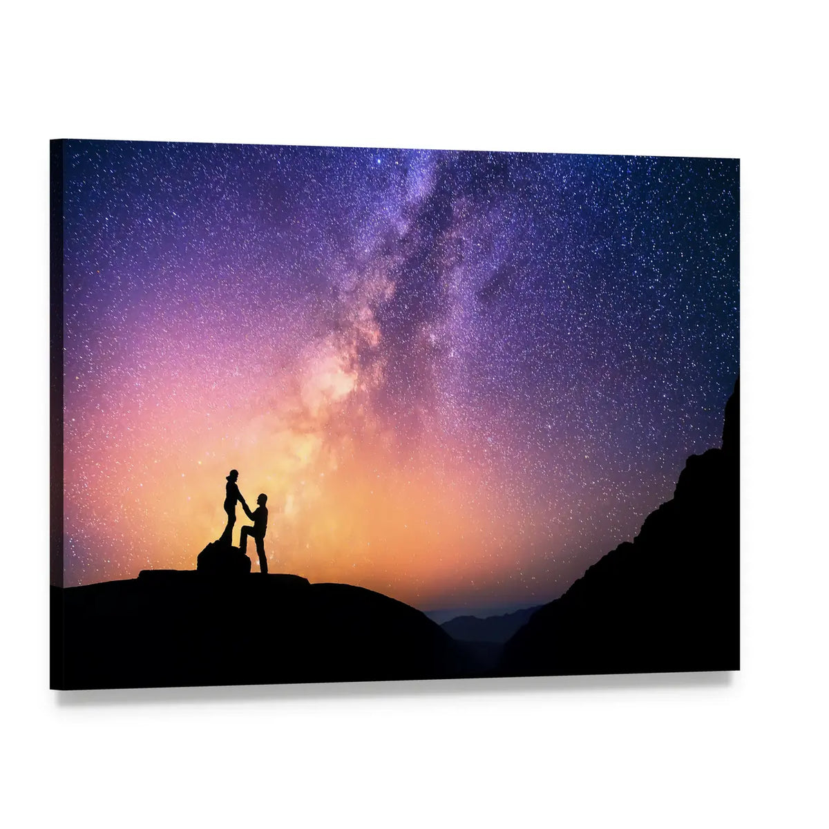 Marriage Proposal Under Milky Way Canvas Wall Art, single panel gallery wrapped canvas, angled product view