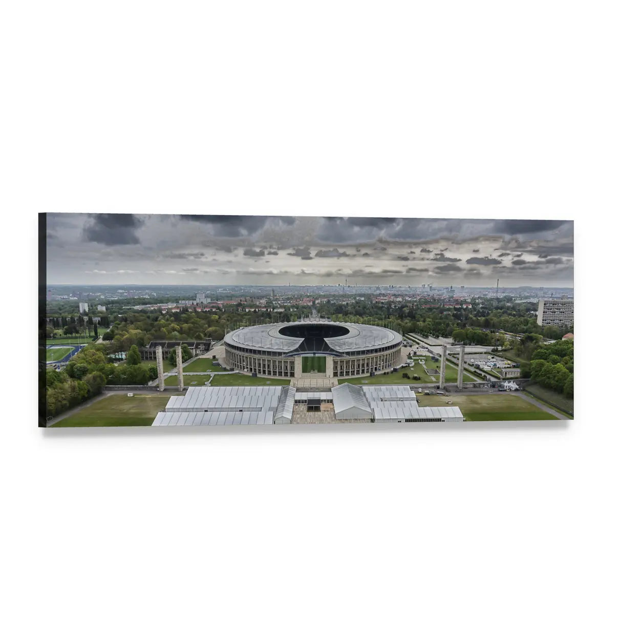 Berlin Olympic Stadium Panoramic Canvas Wall Art, single panel gallery wrapped canvas, angled product view