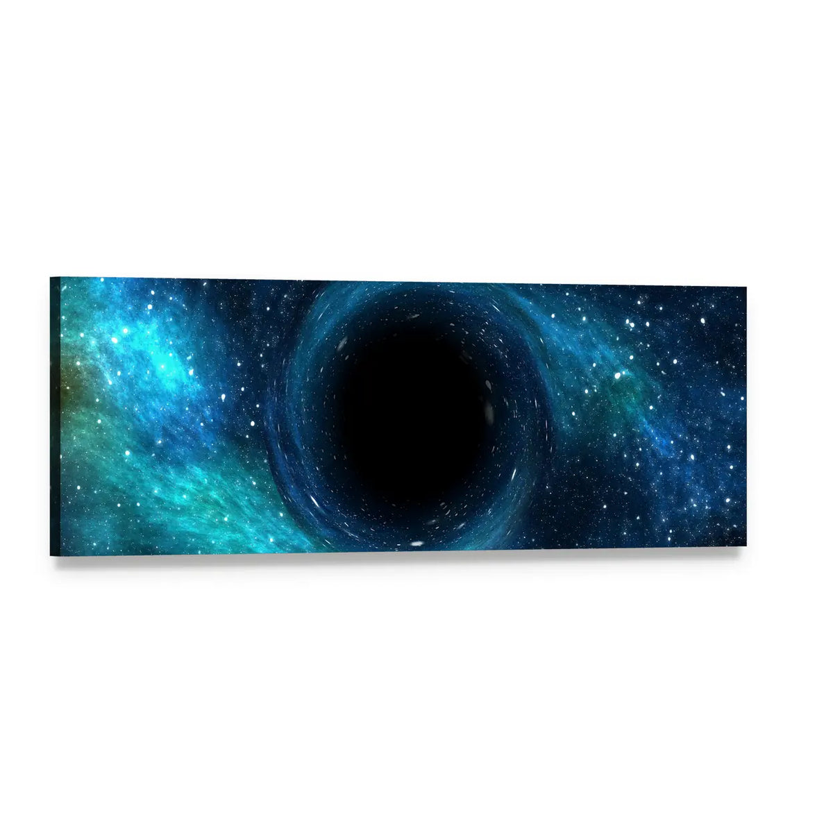 Black Hole Over Star Field Panoramic Canvas Wall Art, single panel gallery wrapped canvas, angled product view