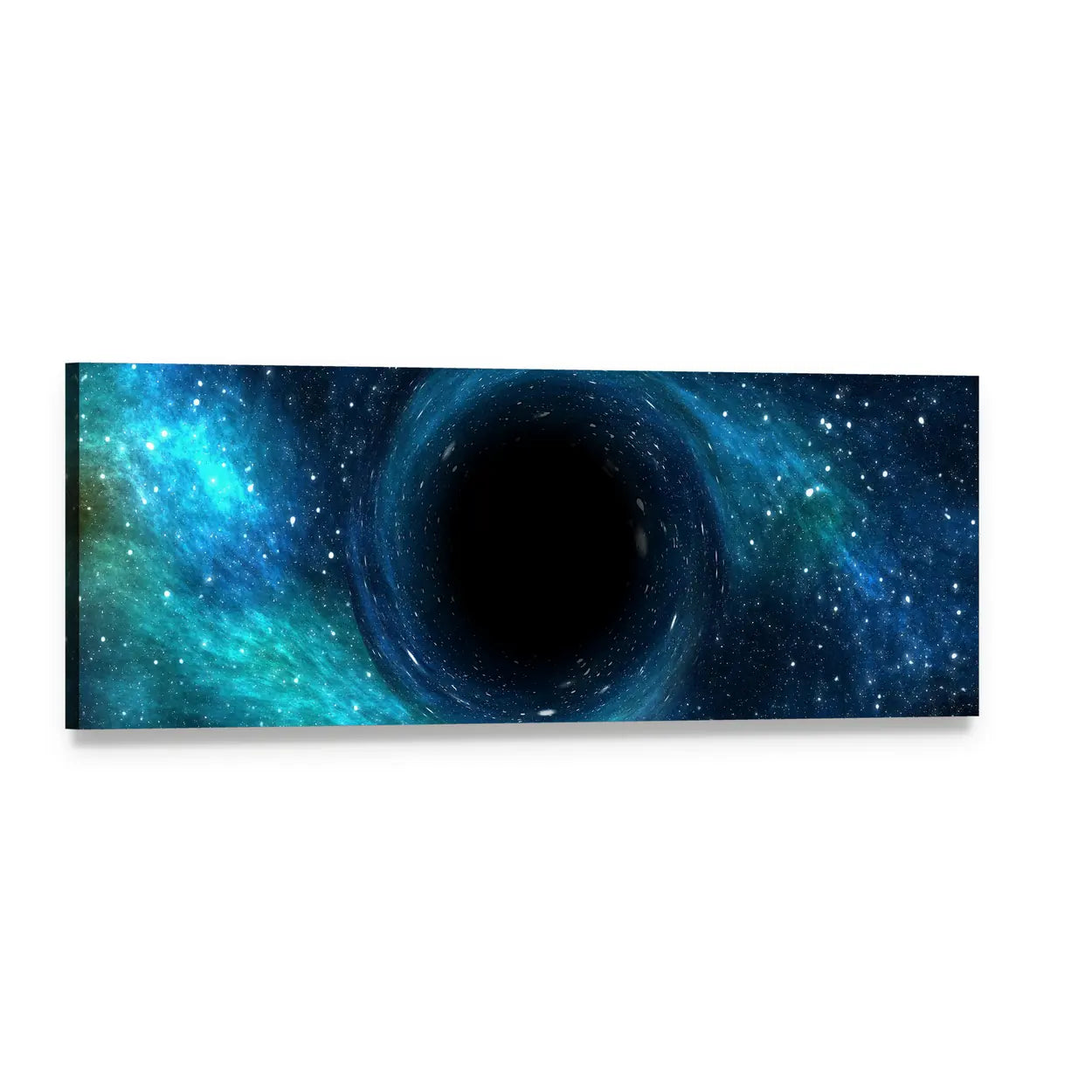 Black Hole Over Star Field Panoramic Canvas Wall Art, single panel gallery wrapped canvas, angled product view