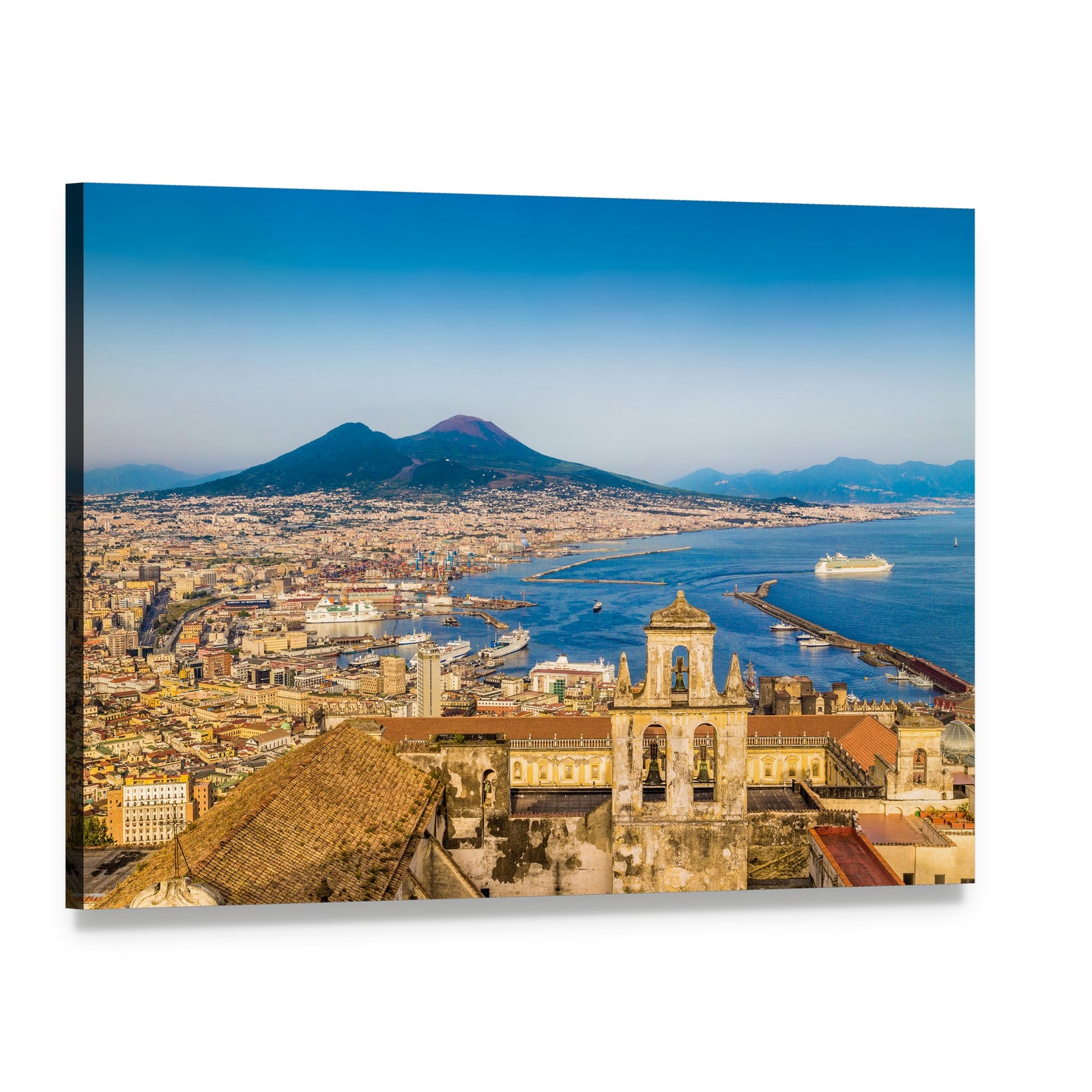 Naples Harbor with Mount Vesuvius Canvas Wall Art, single panel gallery wrapped canvas, angled product view