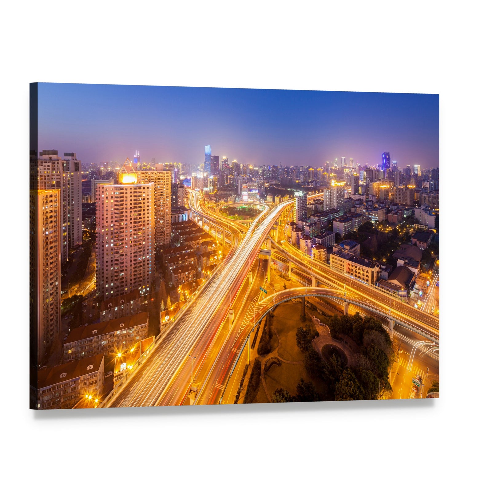 Shanghai Overpass at Night Canvas Wall Art, single panel gallery wrapped canvas, angled product view