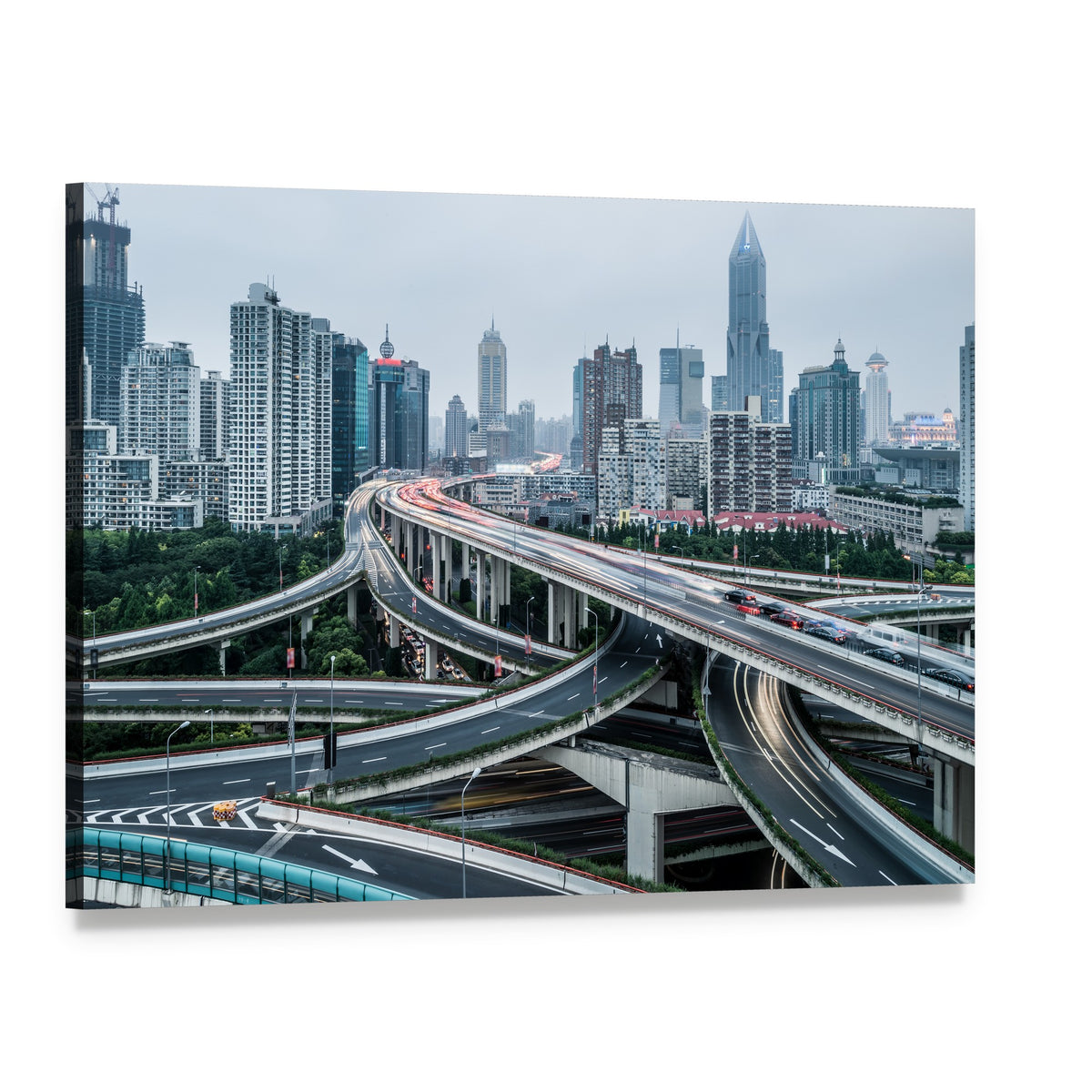 Shanghai Viaduct at Night with Traffic Canvas Wall Art, single panel gallery wrapped canvas, angled product view