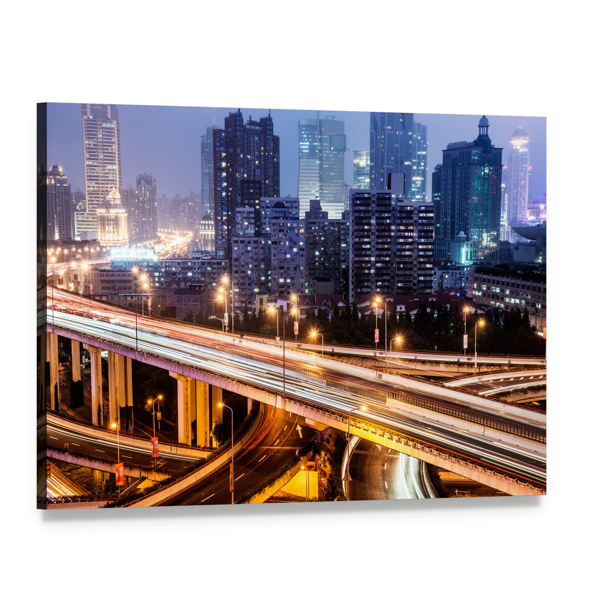 Shanghai Night Highway with Light Trails Canvas Wall Art, single panel gallery wrapped canvas, angled product view