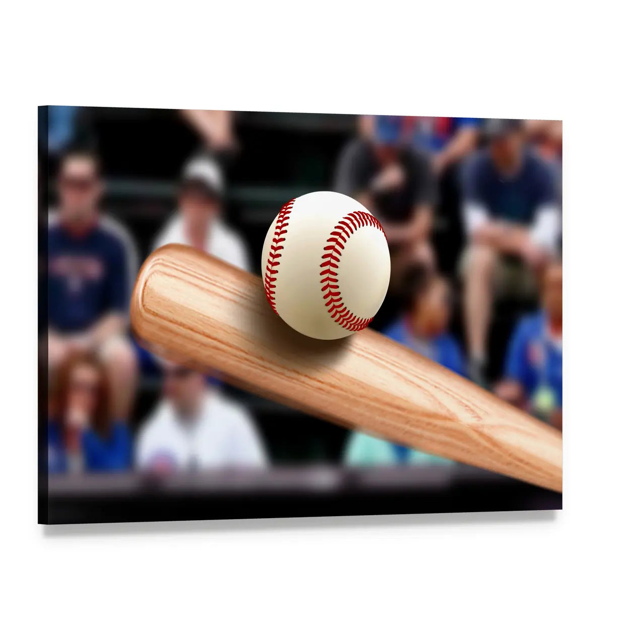 Baseball Bat Hitting Ball Canvas Wall Art, single panel gallery wrapped canvas, angled product view