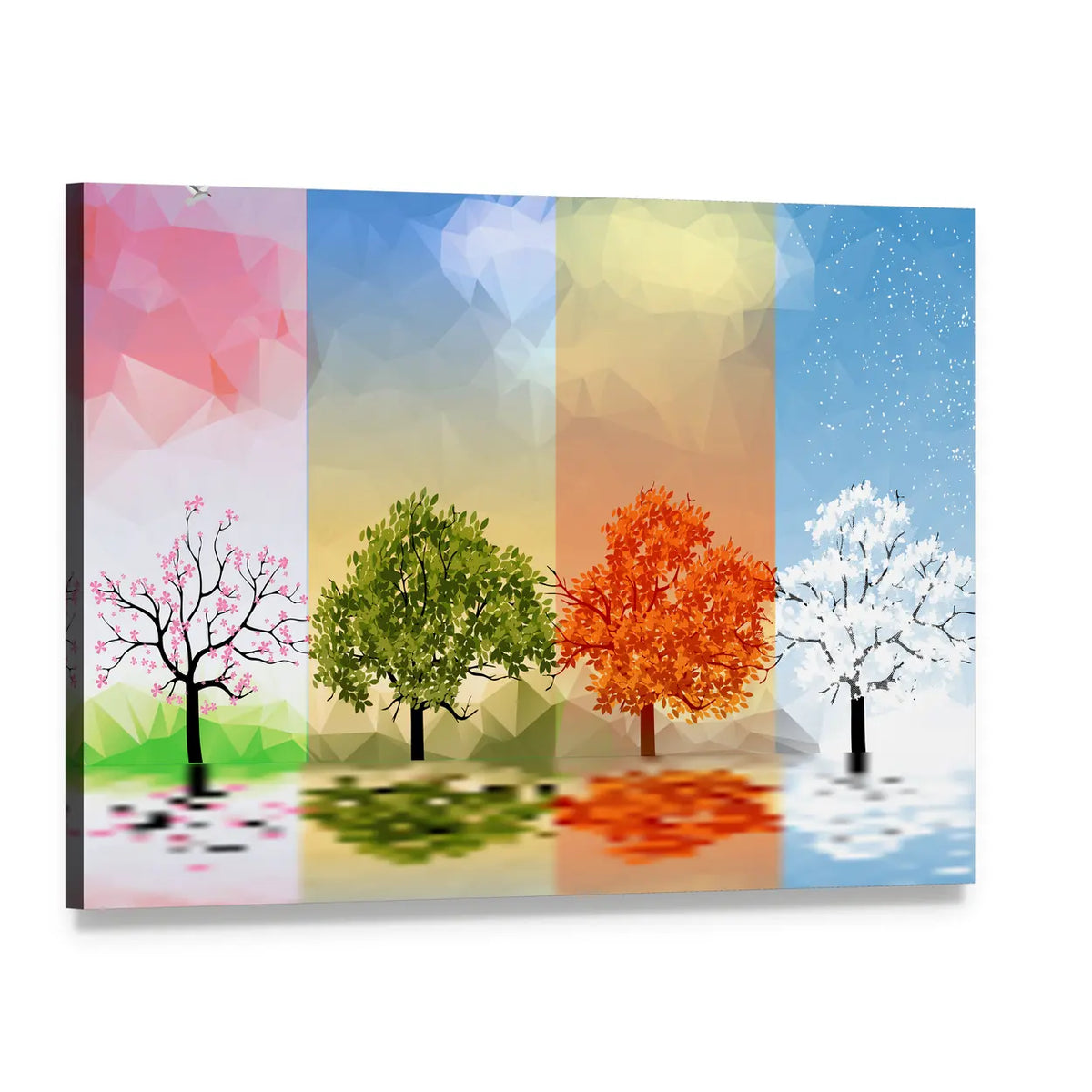 Four Seasons Geometric Landscape Canvas Wall Art, single panel gallery wrapped canvas, angled product view