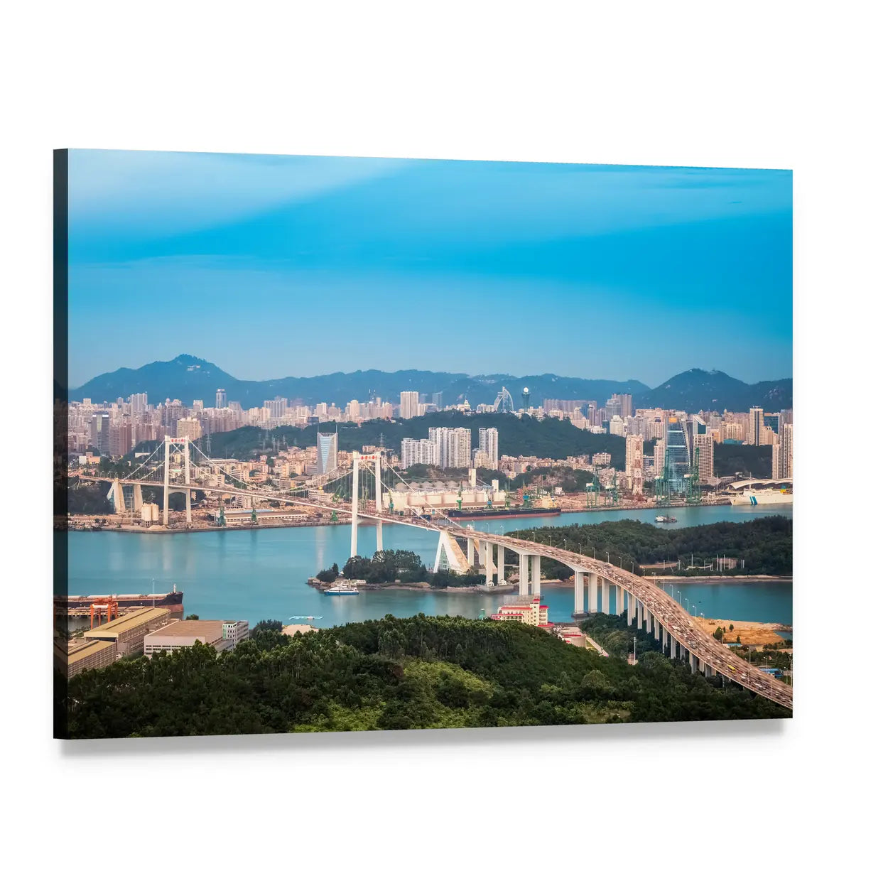 Xiamen Haicang Bridge at Dusk Canvas Wall Art, single panel gallery wrapped canvas, angled product view