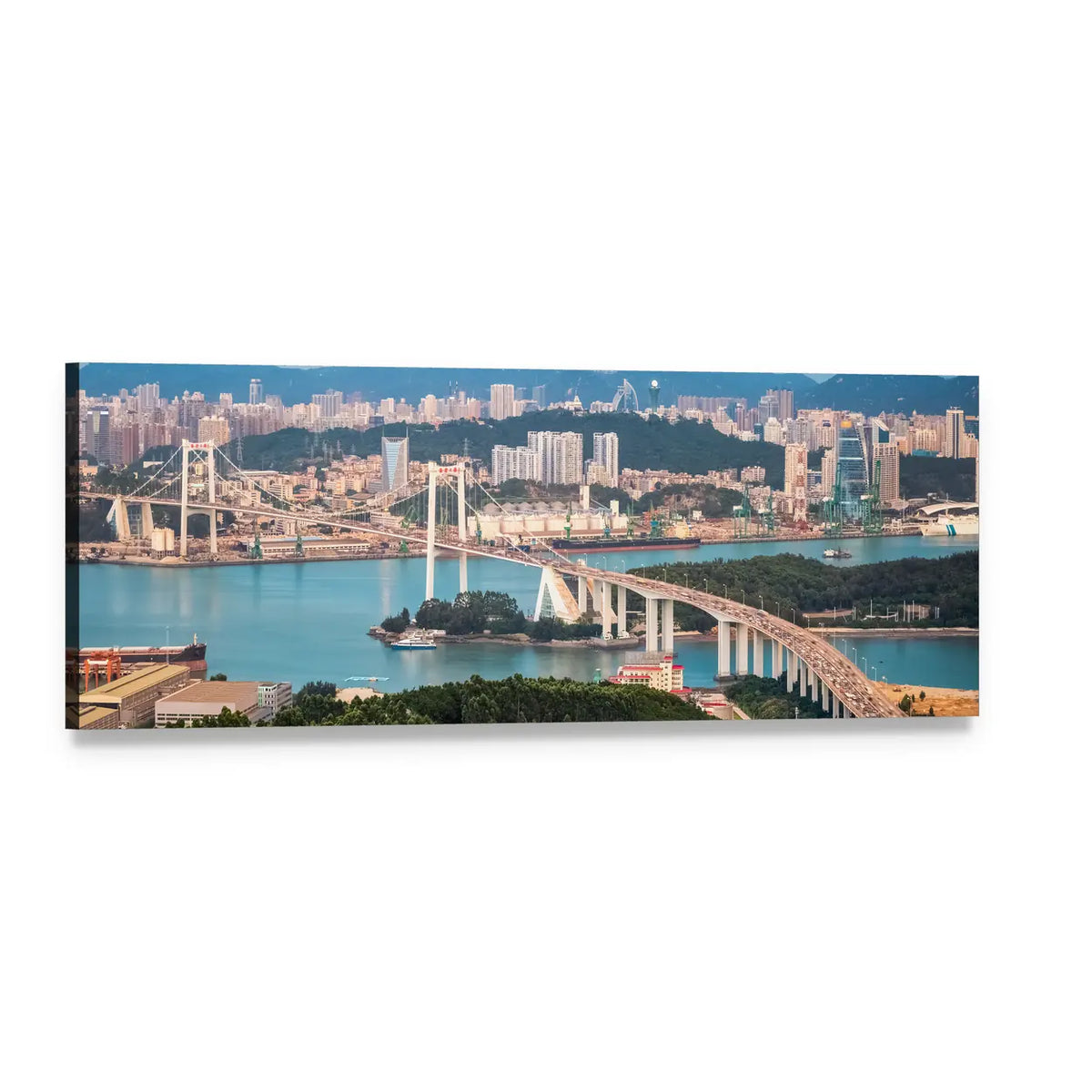 Xiamen Haicang Bridge at Dusk Panoramic Canvas Wall Art, single panel gallery wrapped canvas, angled product view