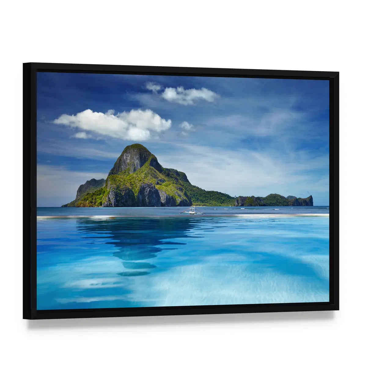 Cadlao Island El Nido Seascape Canvas Wall Art, framed canvas in a black floater frame, angled product view