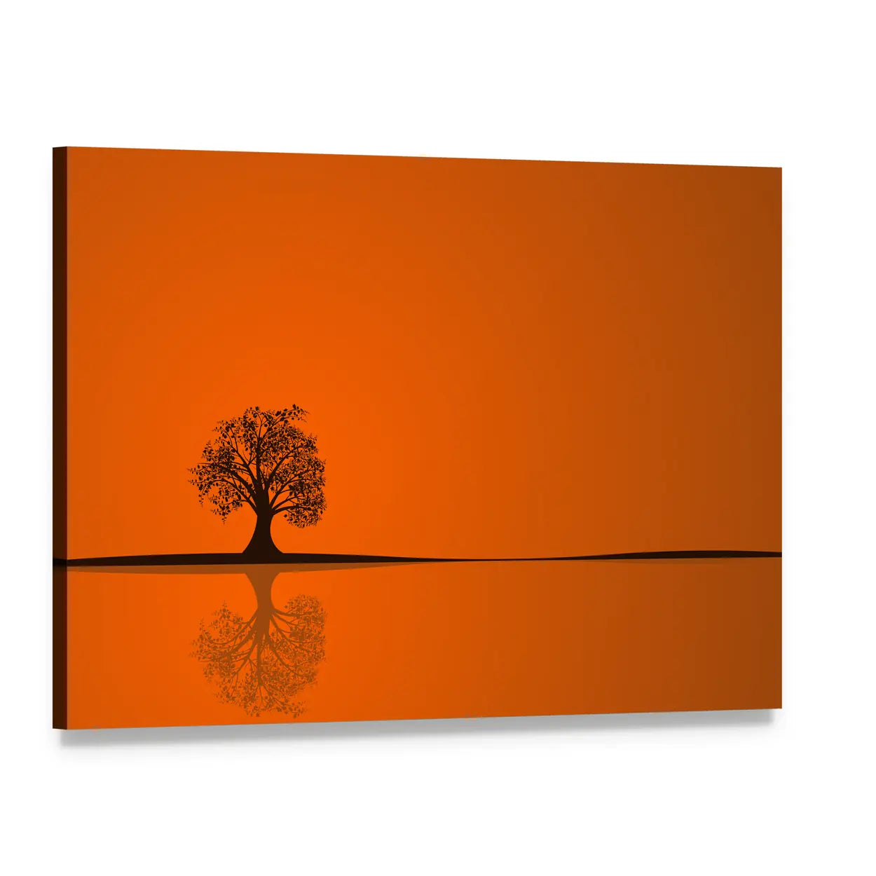 Solitary Tree at Sunset Reflection Canvas Wall Art, single panel gallery wrapped canvas, angled product view