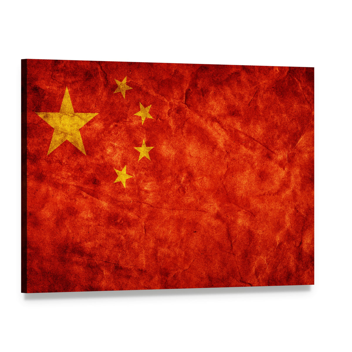 Vintage Grunge Chinese Flag Canvas Wall Art, single panel gallery wrapped canvas, angled product view