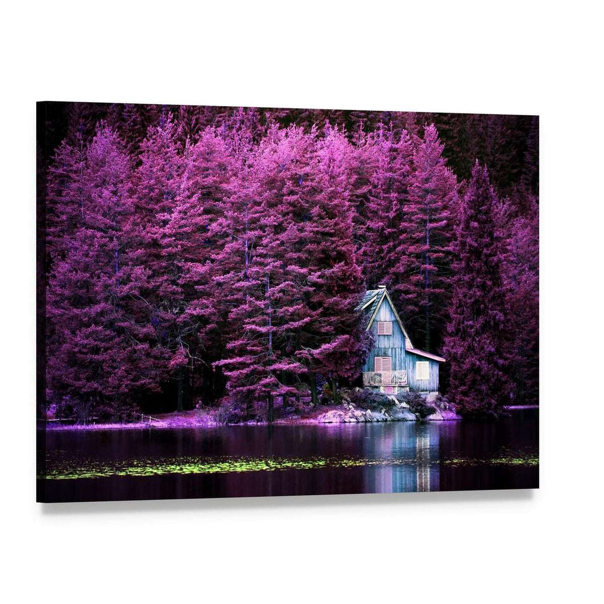 Villa on Calm Lake Canvas Wall Art, single panel gallery wrapped canvas, angled product view