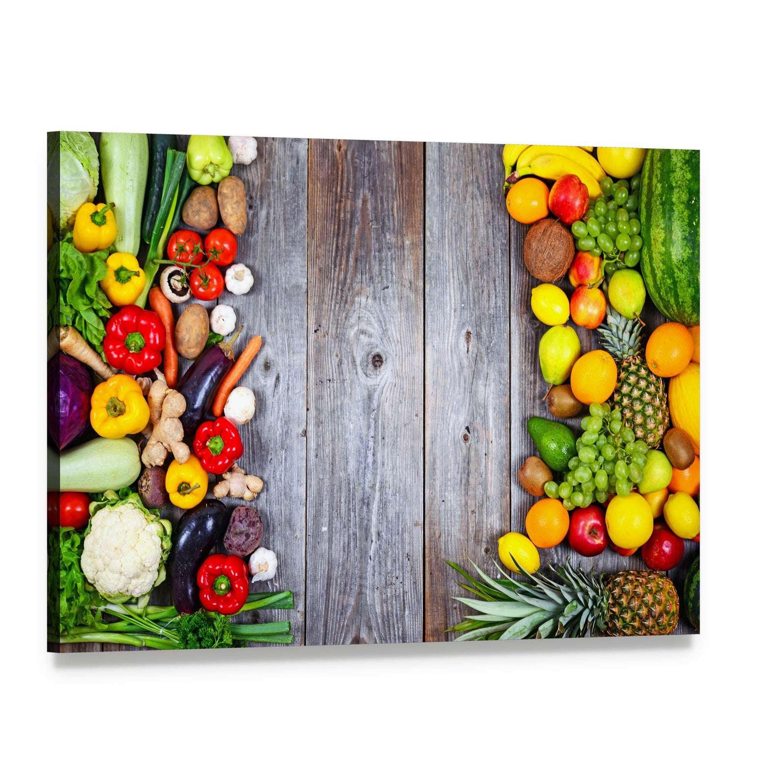 Fresh Vegetables and Fruit Canvas Wall Art, single panel gallery wrapped canvas, angled product view