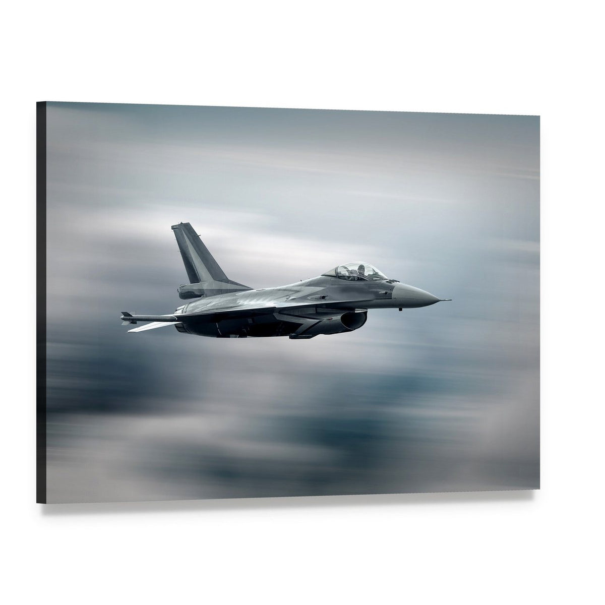 High Speed Military Airplane Canvas Wall Art, single panel gallery wrapped canvas, angled product view